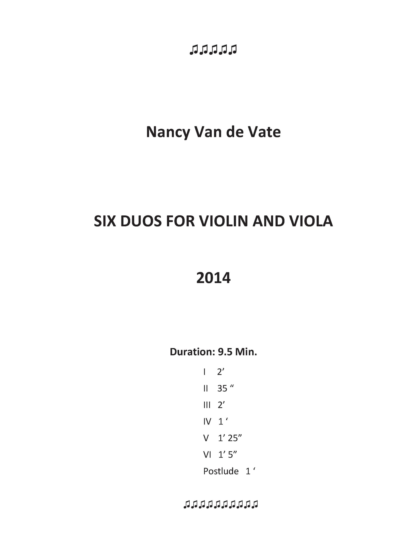 SIX DUOS FOR VIOLIN AND VIOLA