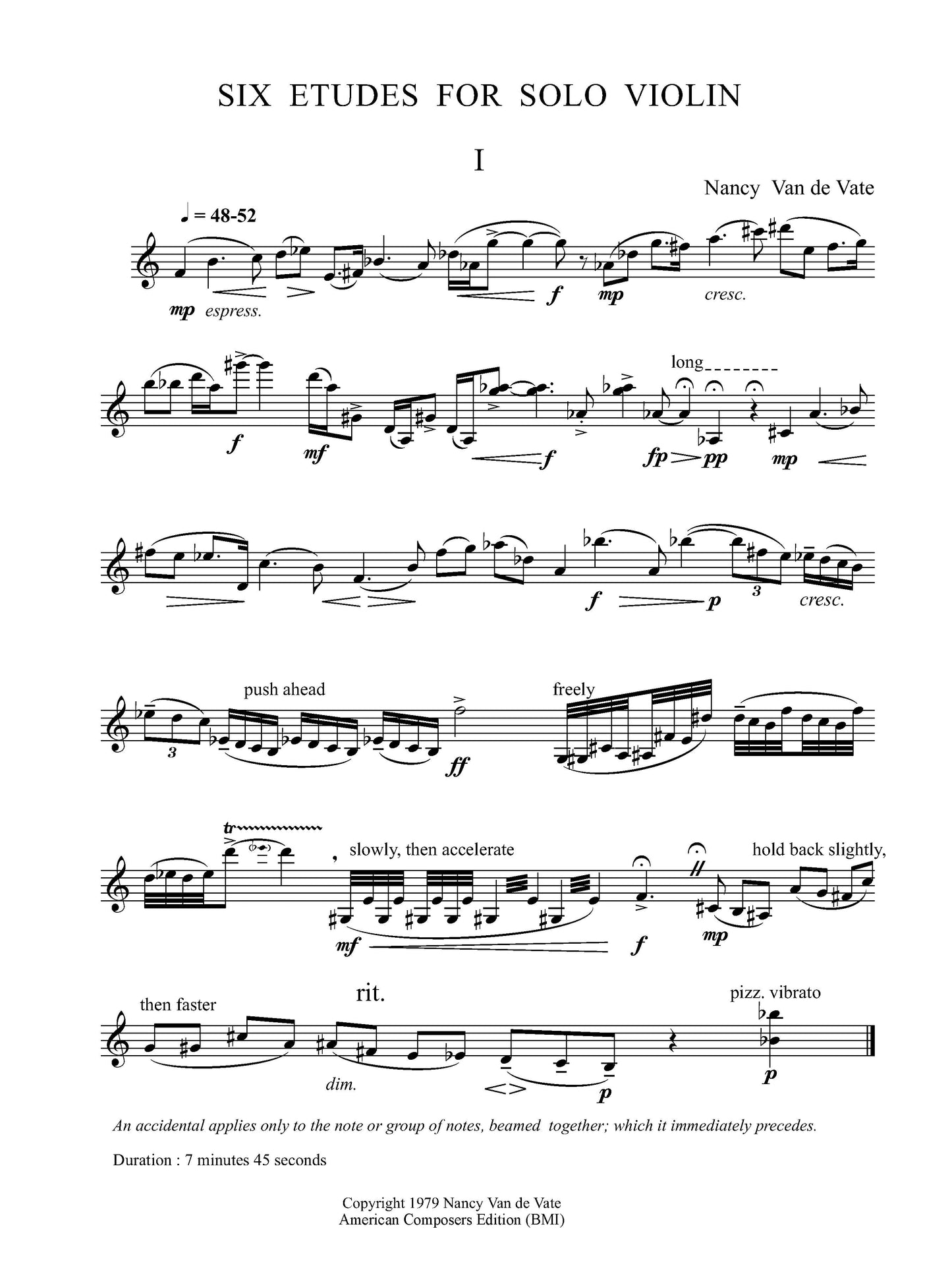 SIX ETUDES FOR SOLO VIOLIN