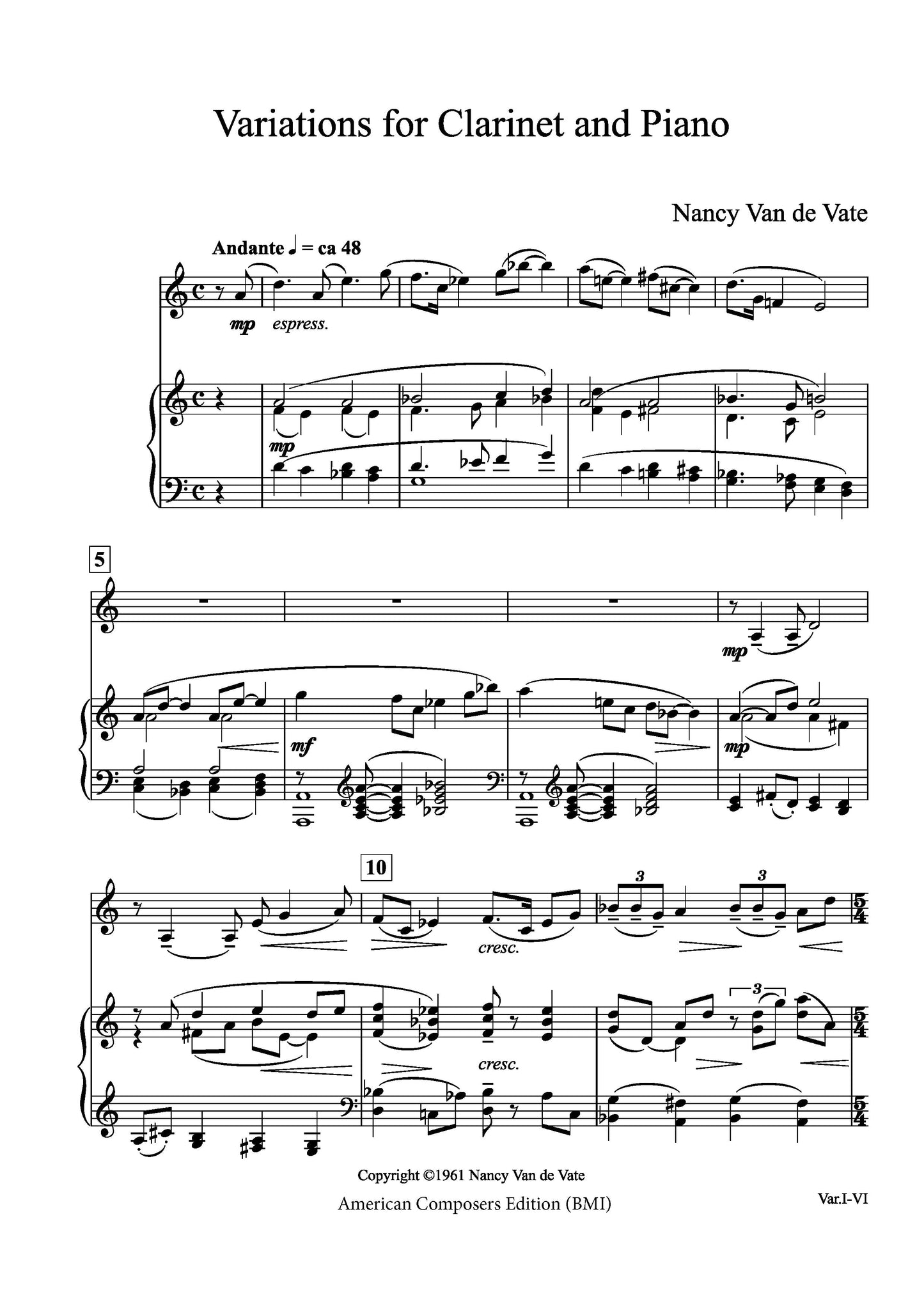 VARIATIONS FOR CLARINET AND PIANO