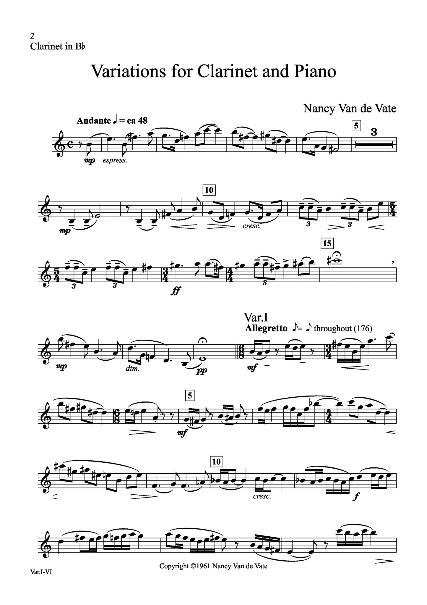 VARIATIONS FOR CLARINET AND PIANO