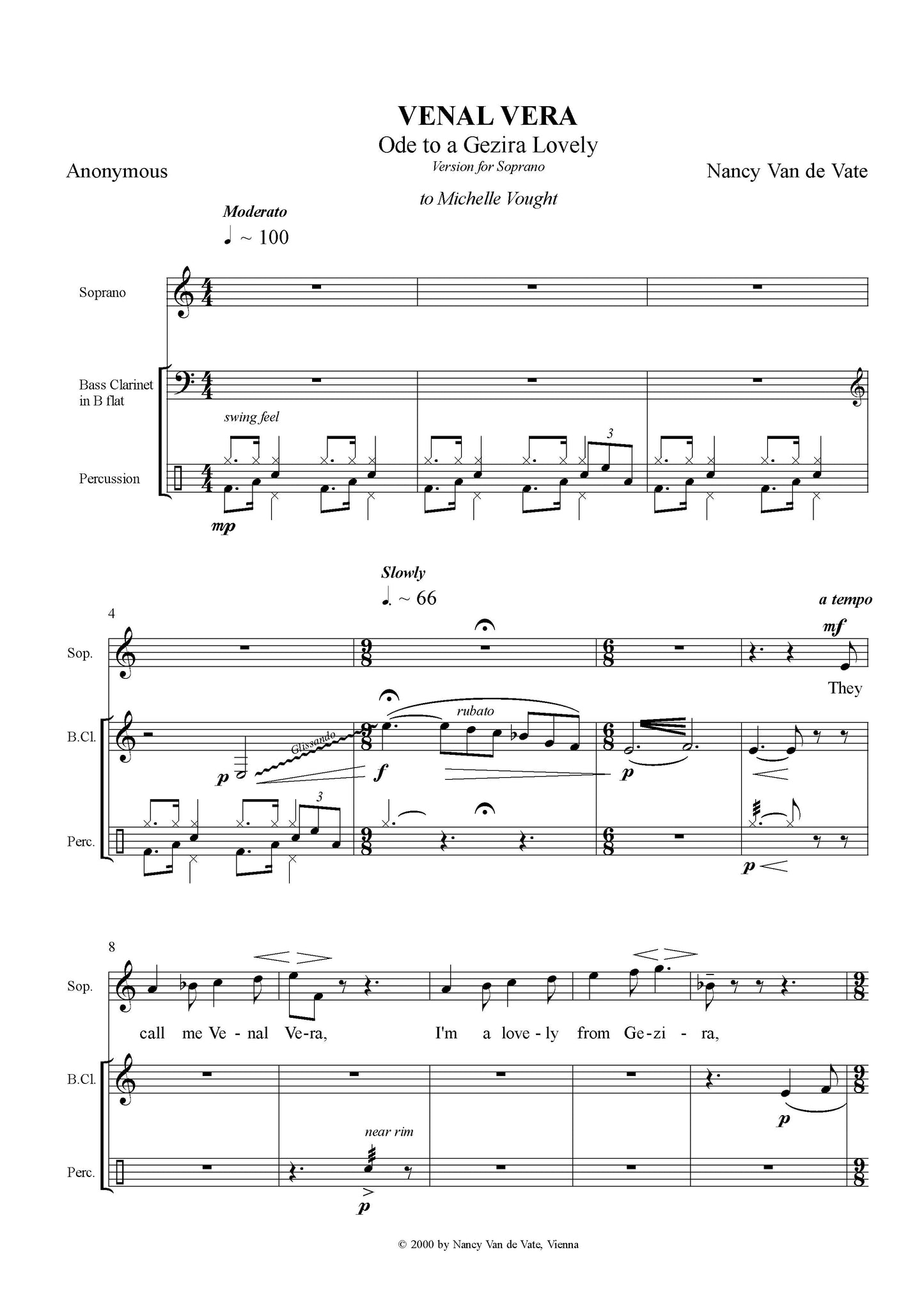 VENAL VERA: A MUSIC THEATER PIECE FOR SOPRANO, BASS CLARINET AND PERCUSSION