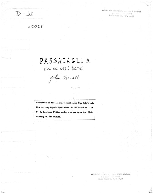 Passacaglia for Concert Band