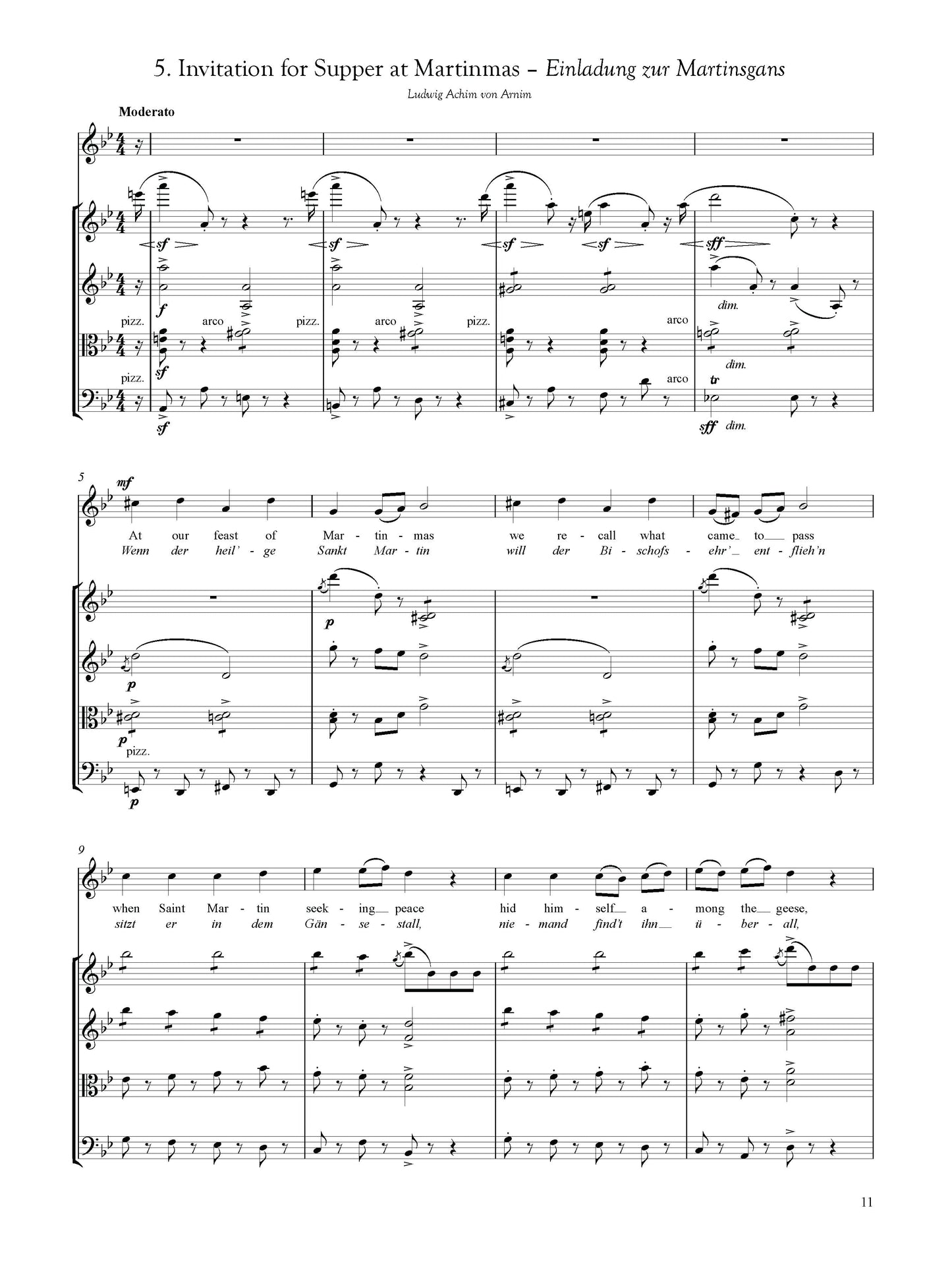 Five Songs for Soprano and String Quartet, Op. 40, Full score and 4 parts