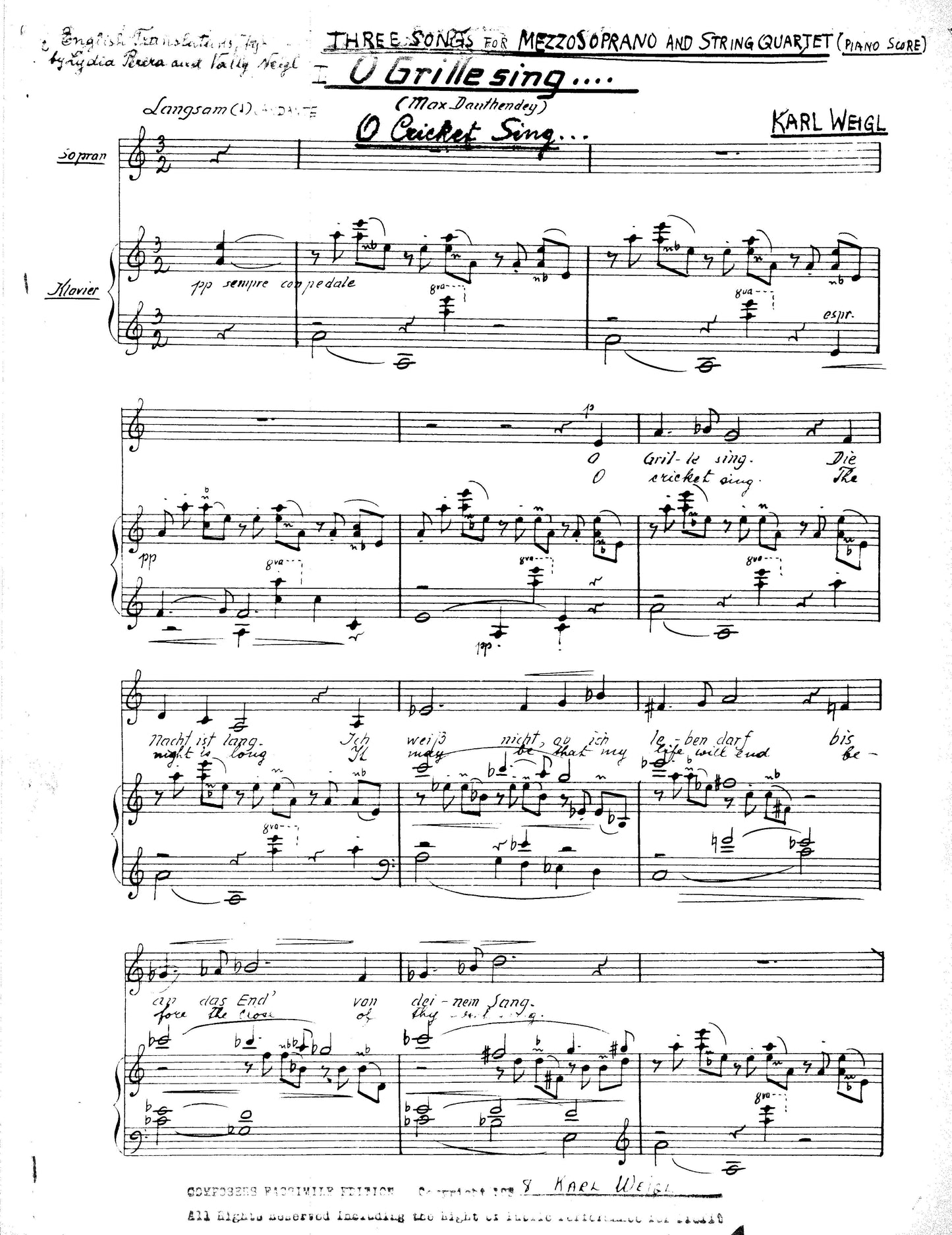 THREE SONGS FOR MEZZO SOPRANO and STRING QUARTET