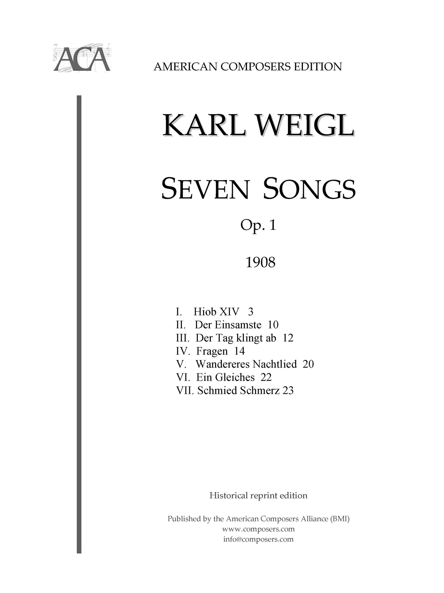 SEVEN SONGS opus 1