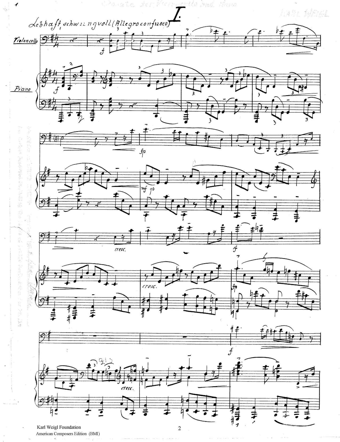 SONATA FOR VIOLONCELLO & PIANO