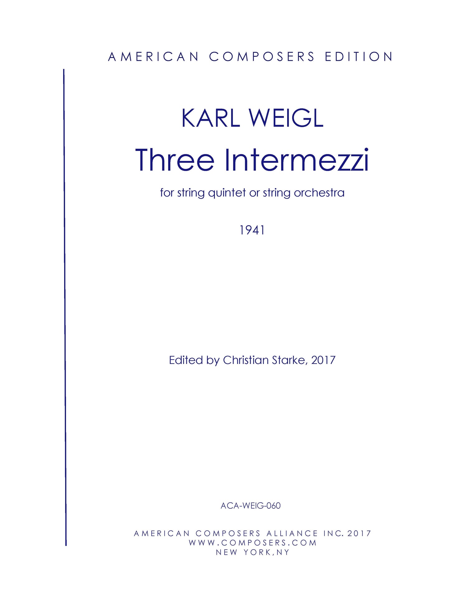 THREE INTERMEZZI FOR STRING QUINTET OR STRING ORCHESTRA