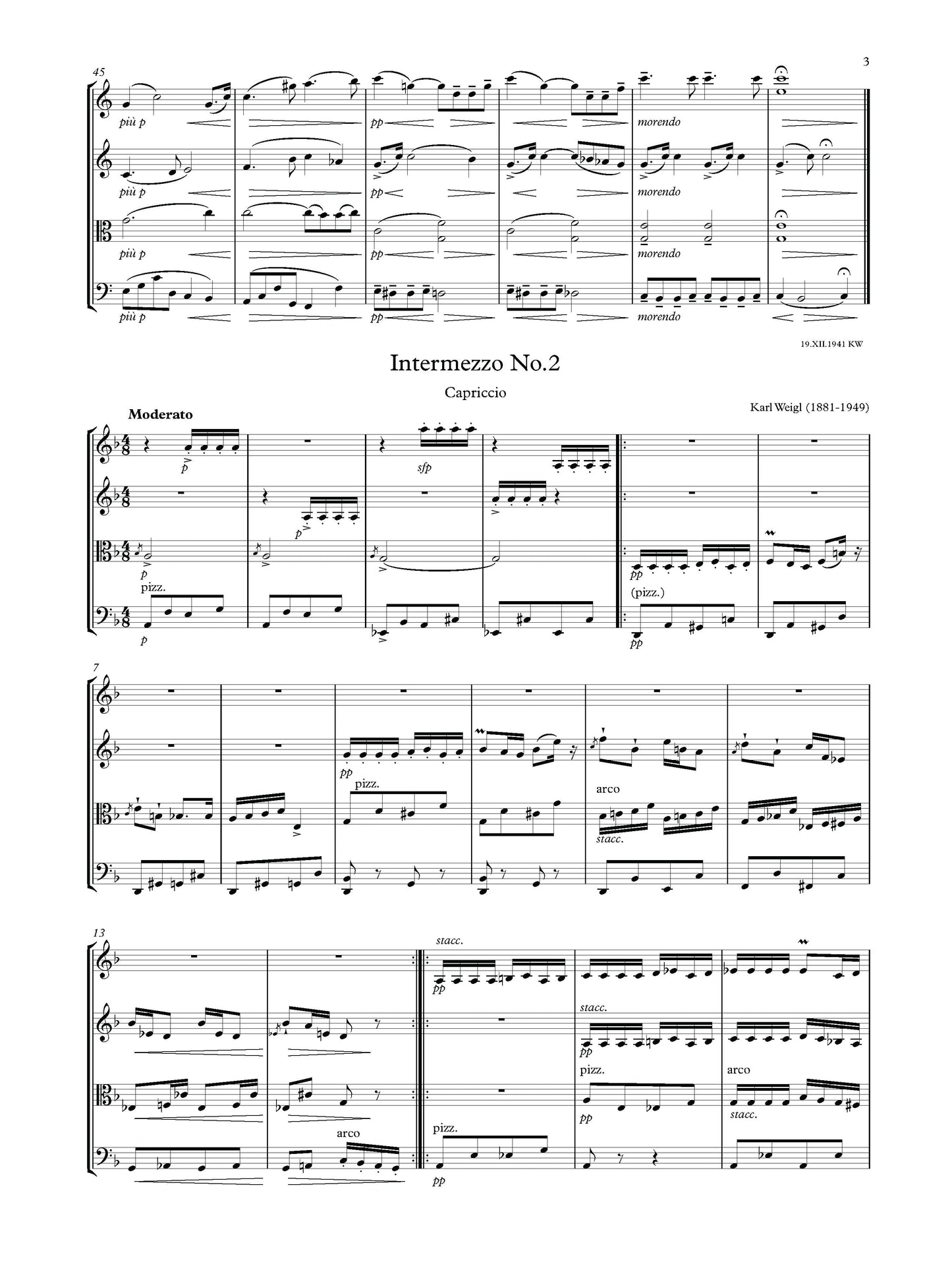 THREE INTERMEZZI FOR STRING QUARTET