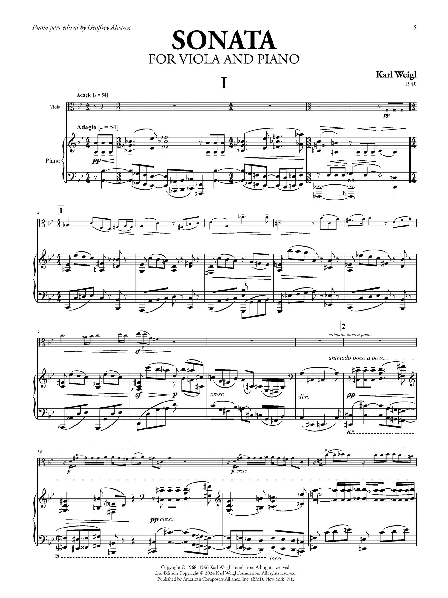 Sonata for Viola and Piano, 2nd Ed. 2023