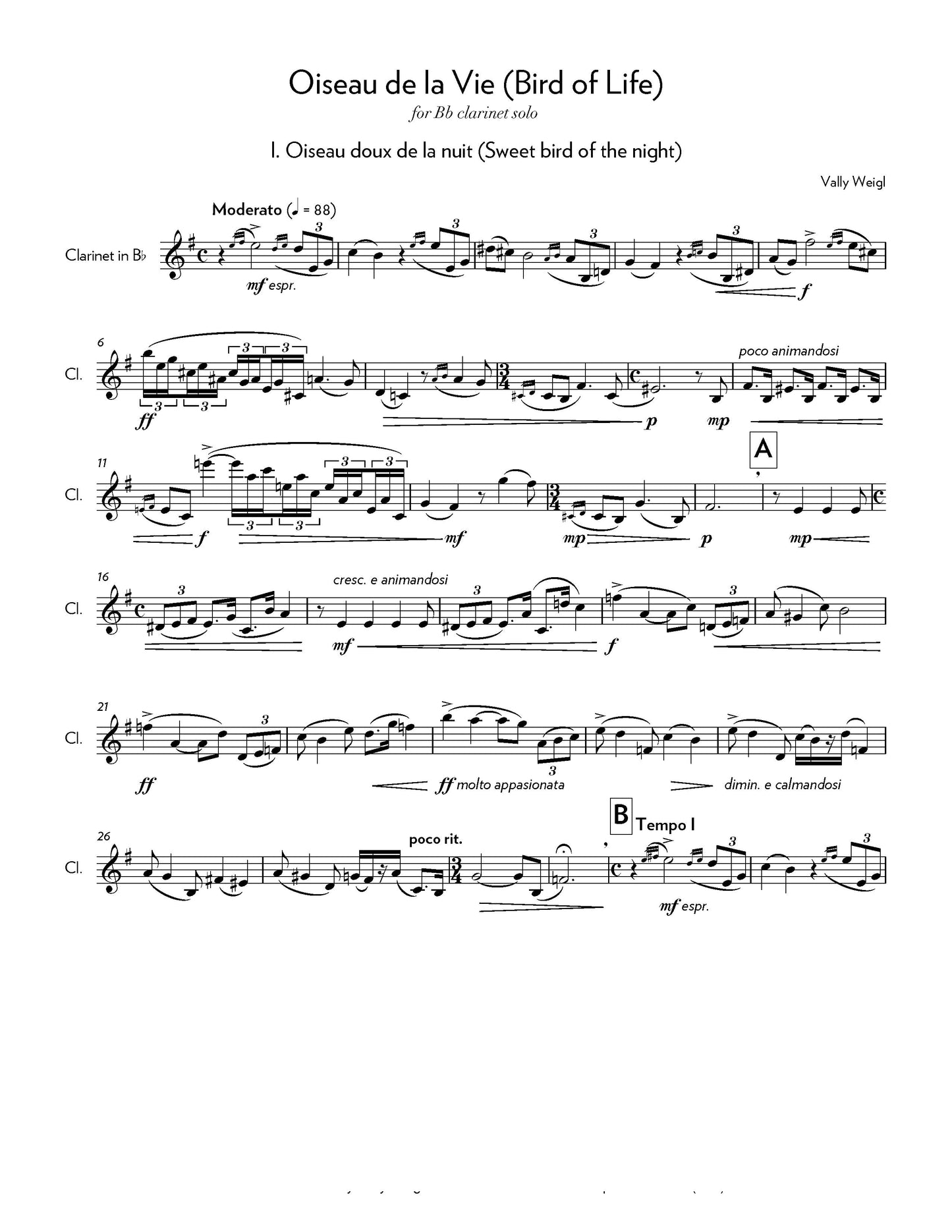 OISEAU DE LA VIE for flute or clarinet