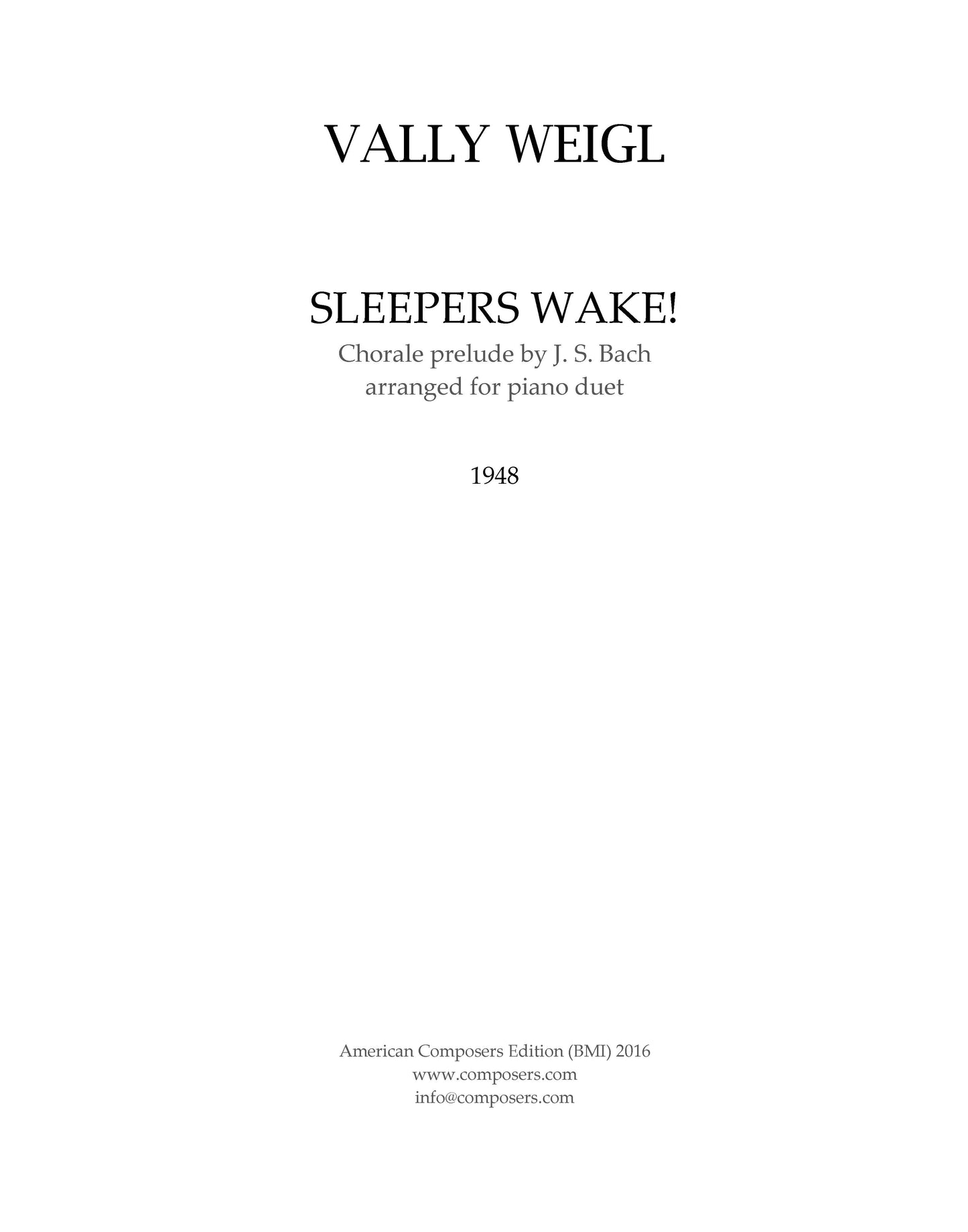 SLEEPERS WAKE (Bach)