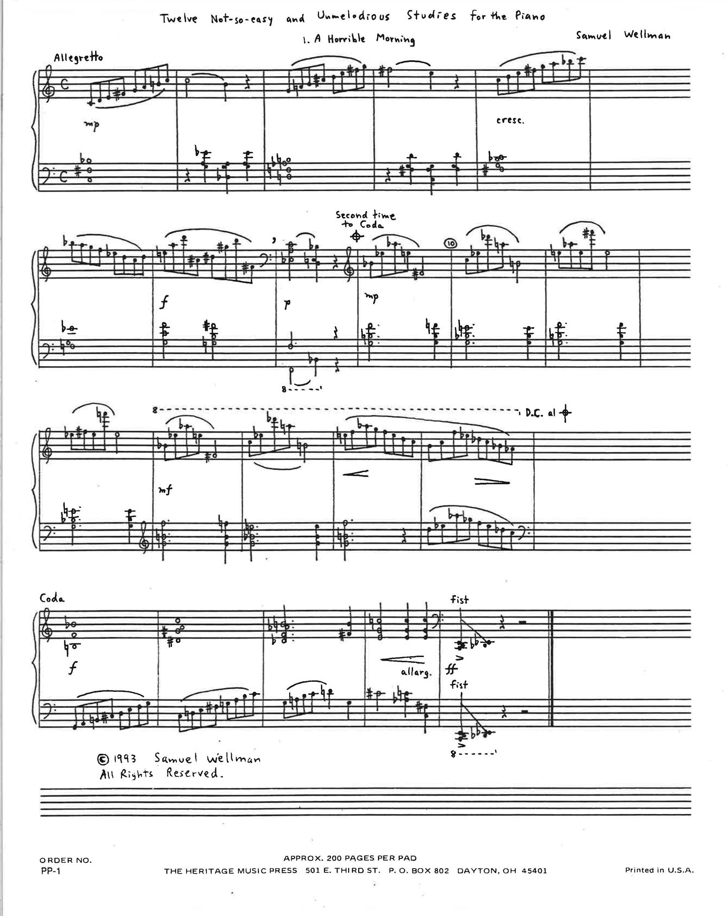 TWELVE NOT-SO-EASY AND UNMELODIOUS STUDIES FOR PIANO OPUS 89