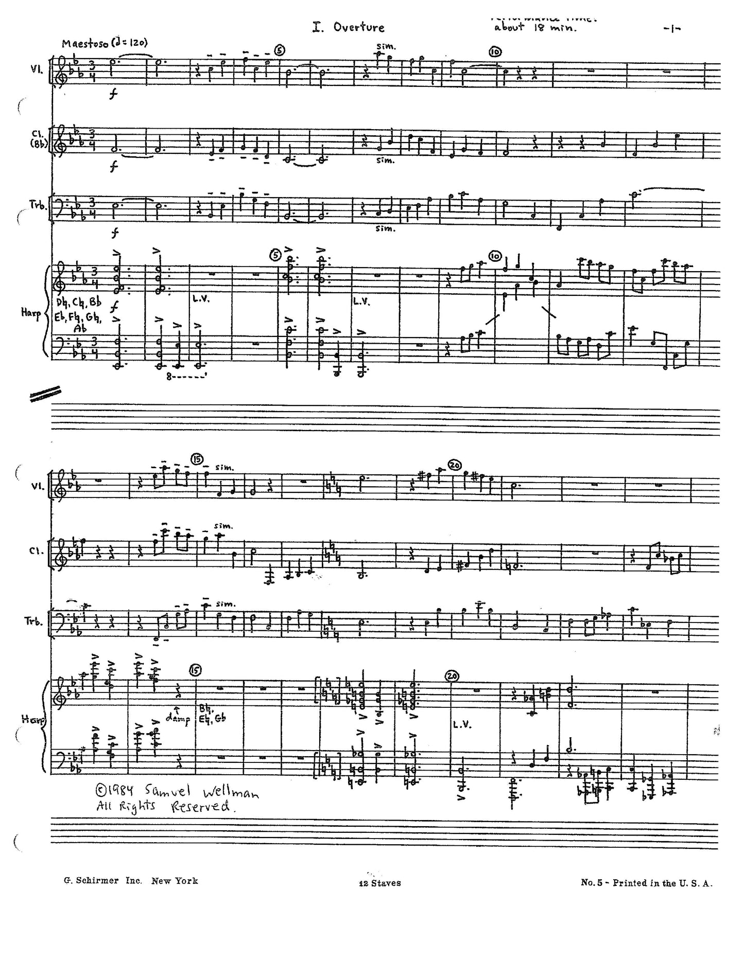 SUITE for Harp, Violin, Clarinet, and Trombone OPUS 21