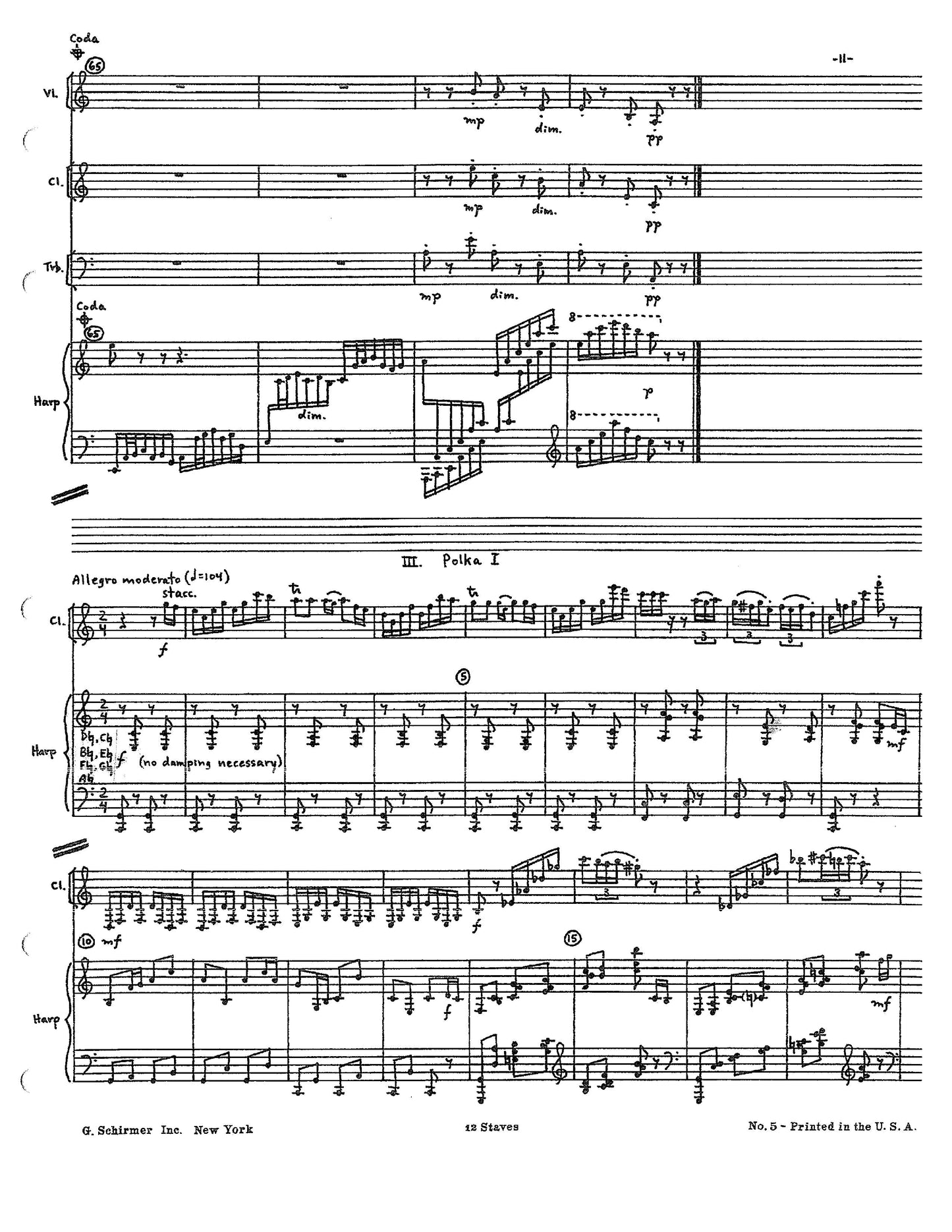 SUITE for Harp, Violin, Clarinet, and Trombone OPUS 21