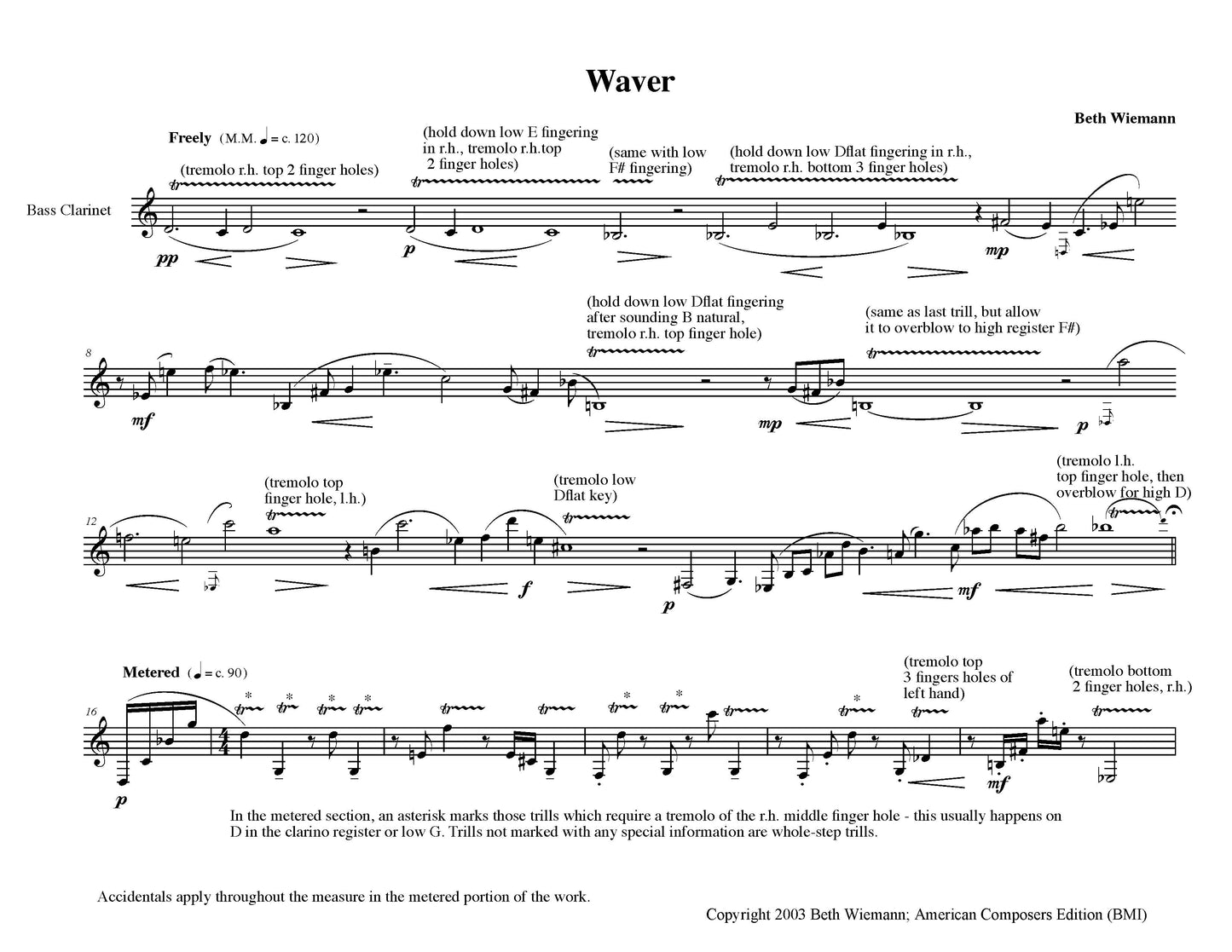 WAVER and RUSTLE - two pieces for Bass Clarinet