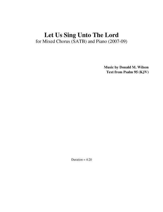 Let us Sing Unto the Lord