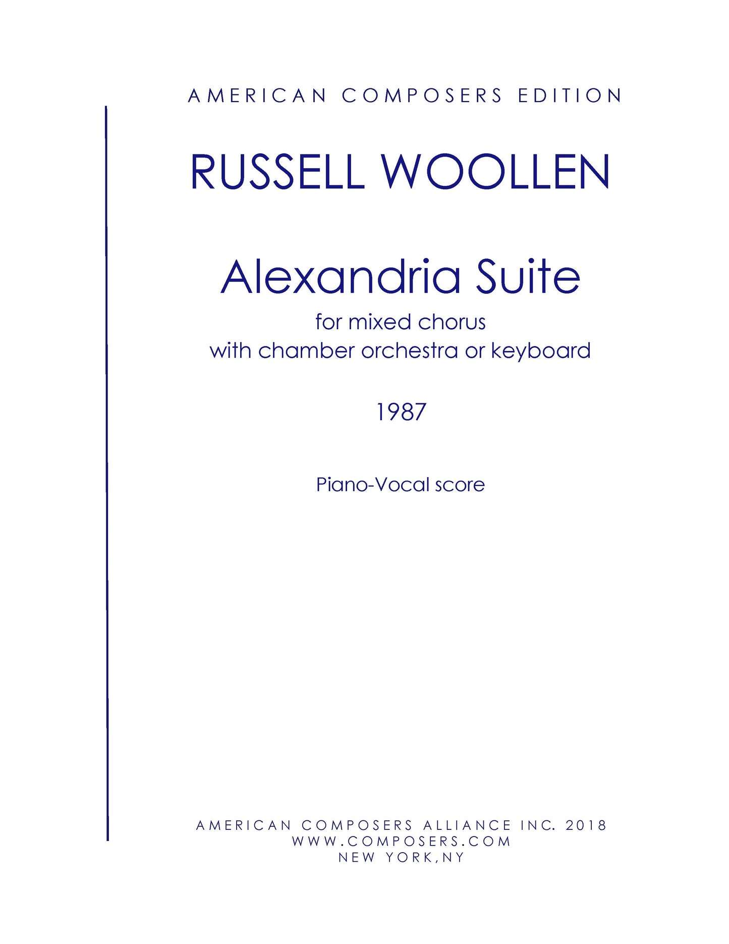 ALEXANDRIA SUITE - SATB Piano Vocal Score