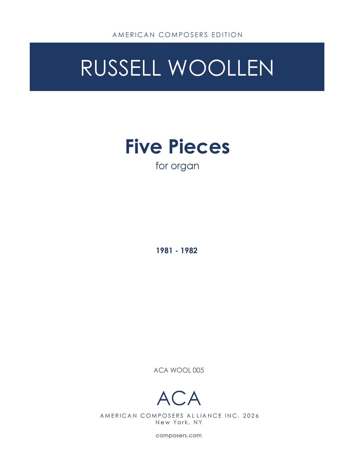 Five Pieces for Organ