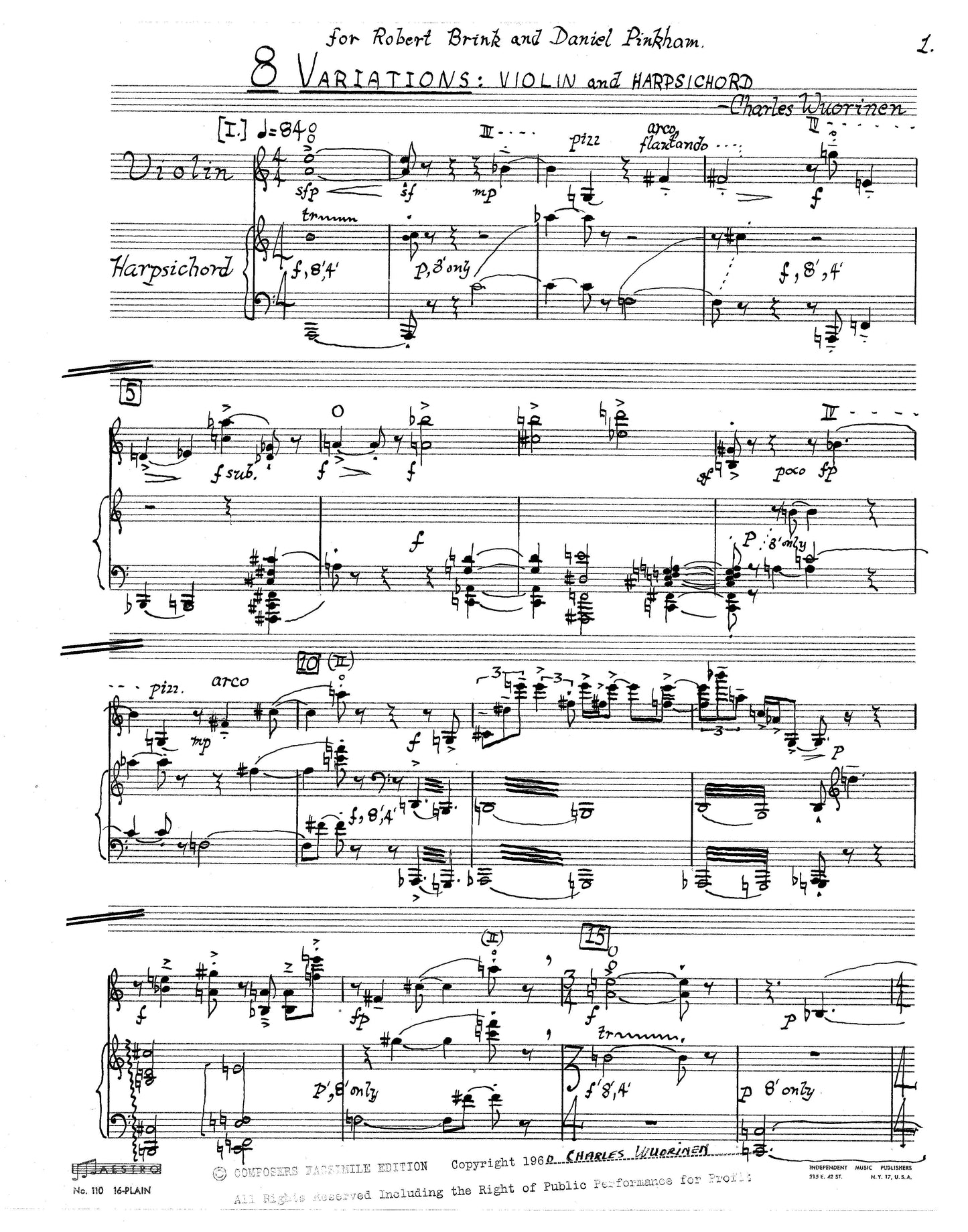 EIGHT VARIATIONS FOR Violin & Harpsichord