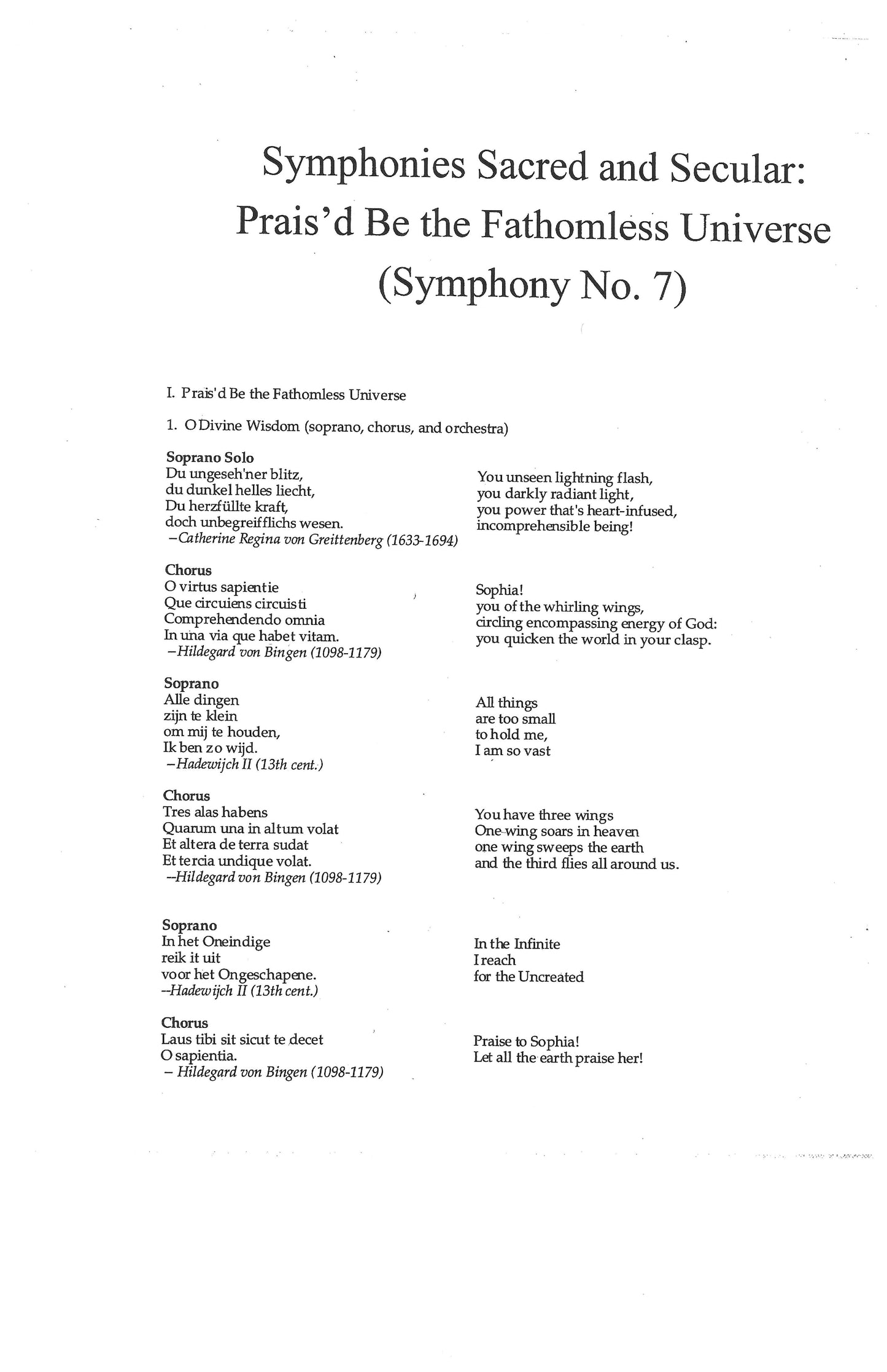 Symphony No. 7: Prais'd Be The Fathomless Universe