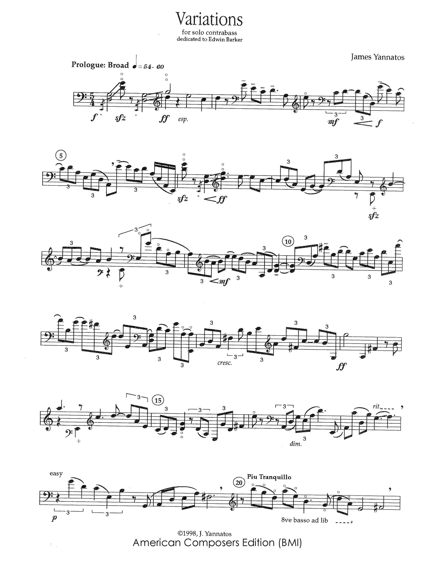 VARIATIONS FOR SOLO CONTRABASS