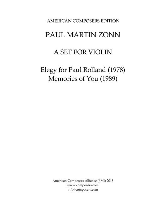 SET FOR VIOLIN (Elegy for Paul Rolland - Memories of You)