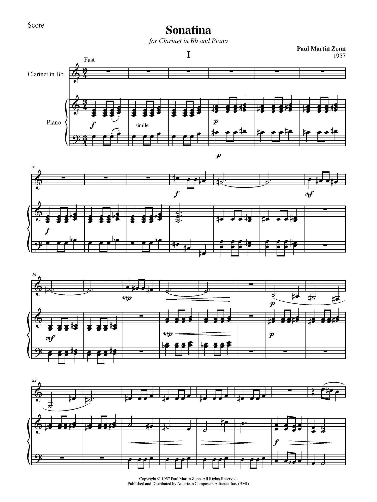 Sonatina for Clarinet and Piano