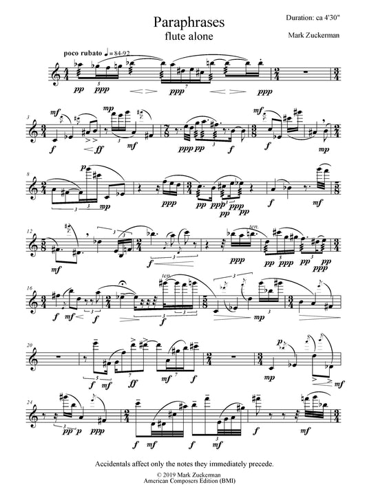 PARAPHRASES for flute alone