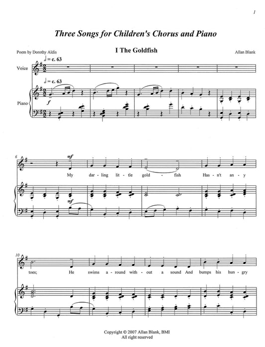 THREE SONGS FOR CHILDREN'S CHORUS AND PIANO