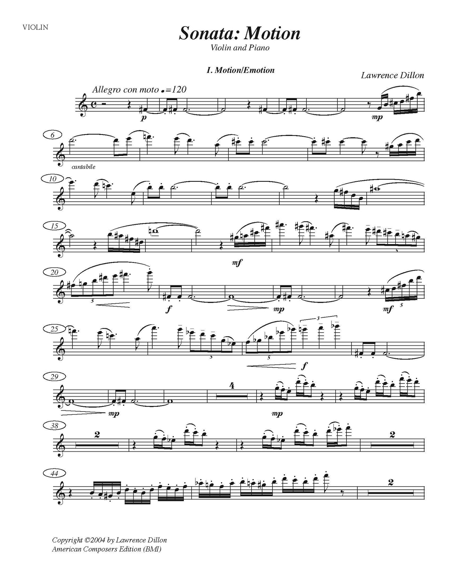 Sonata: Motion - for Violin and Piano