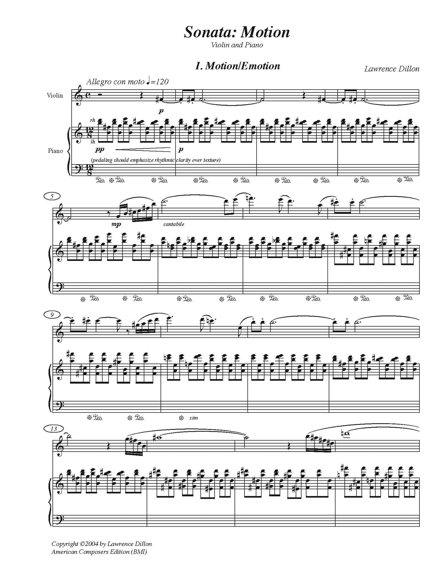 Sonata: Motion - for Violin and Piano