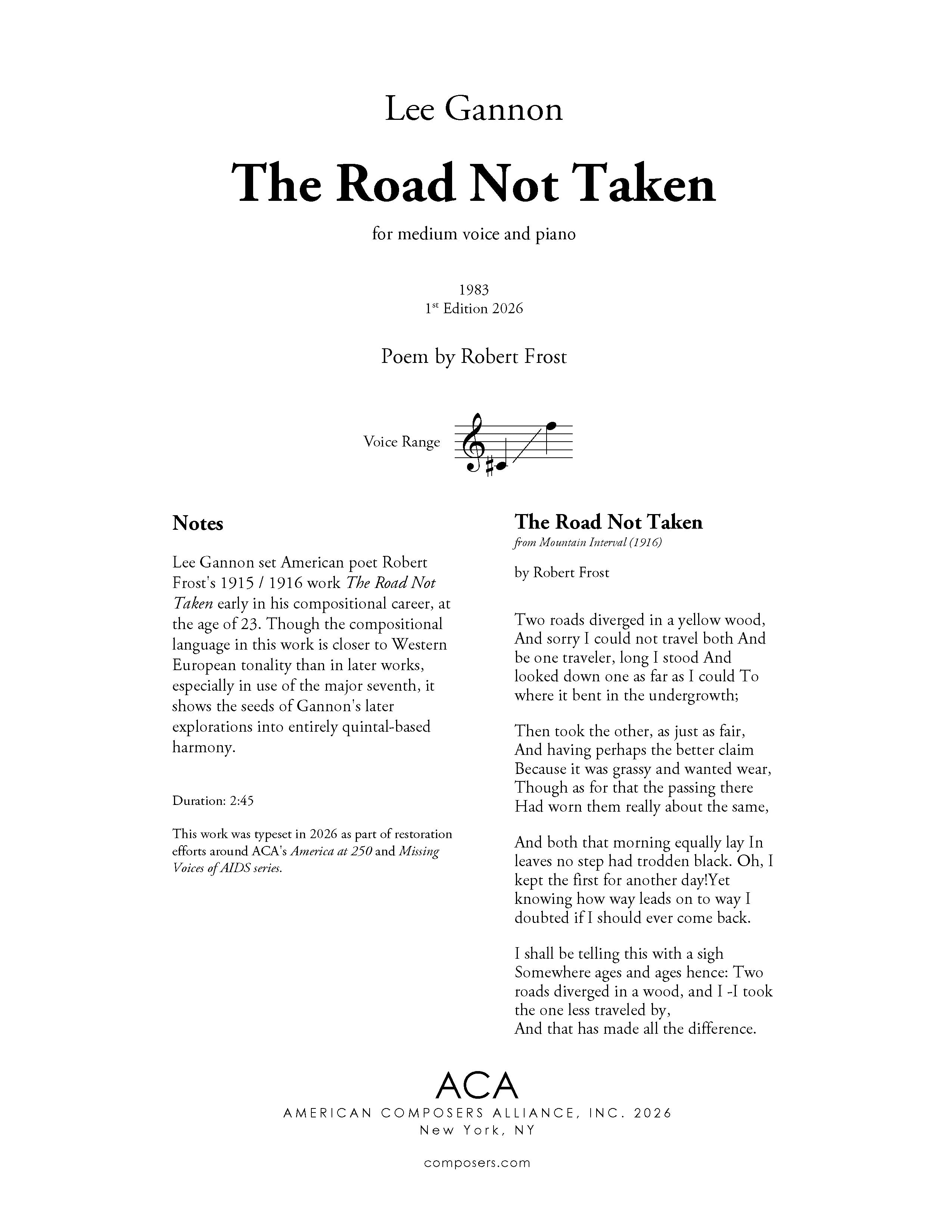 The Road Not Taken – American Composers Alliance