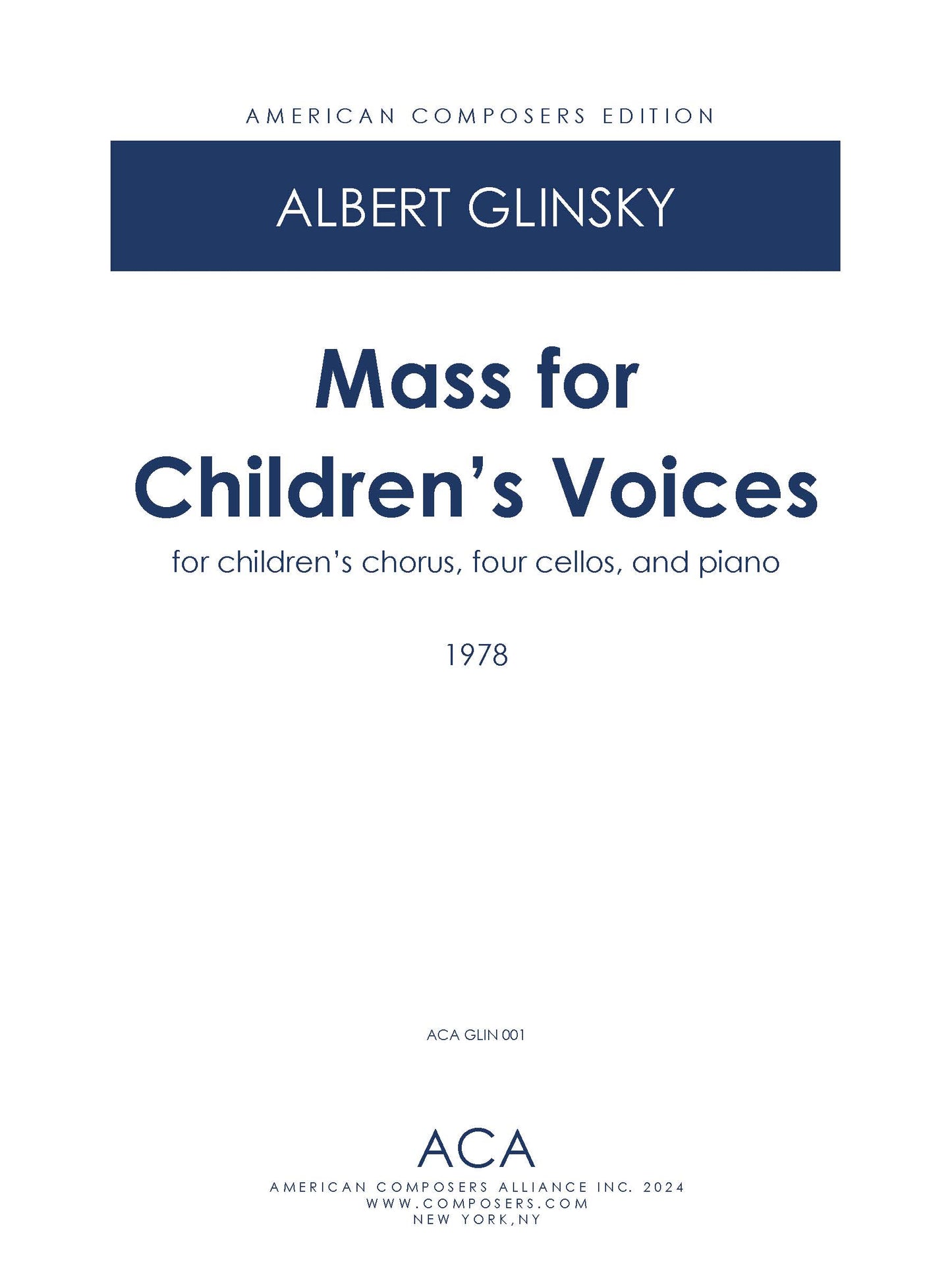 MASS FOR CHILDREN'S VOICES (1978)