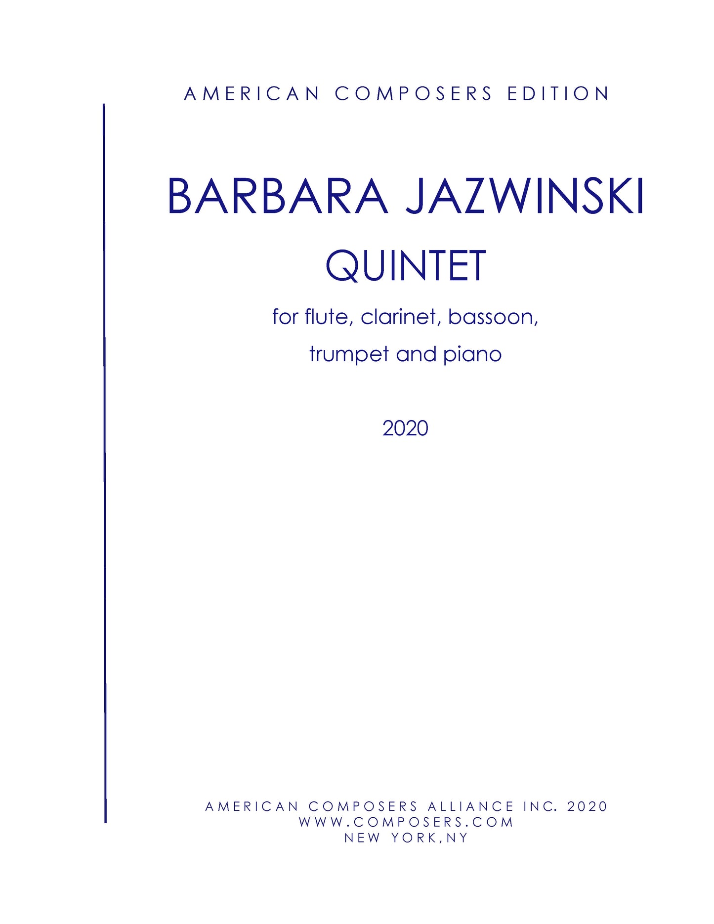 QUINTET for Flute, Clarinet, Bassoon, Trumpet, and Piano