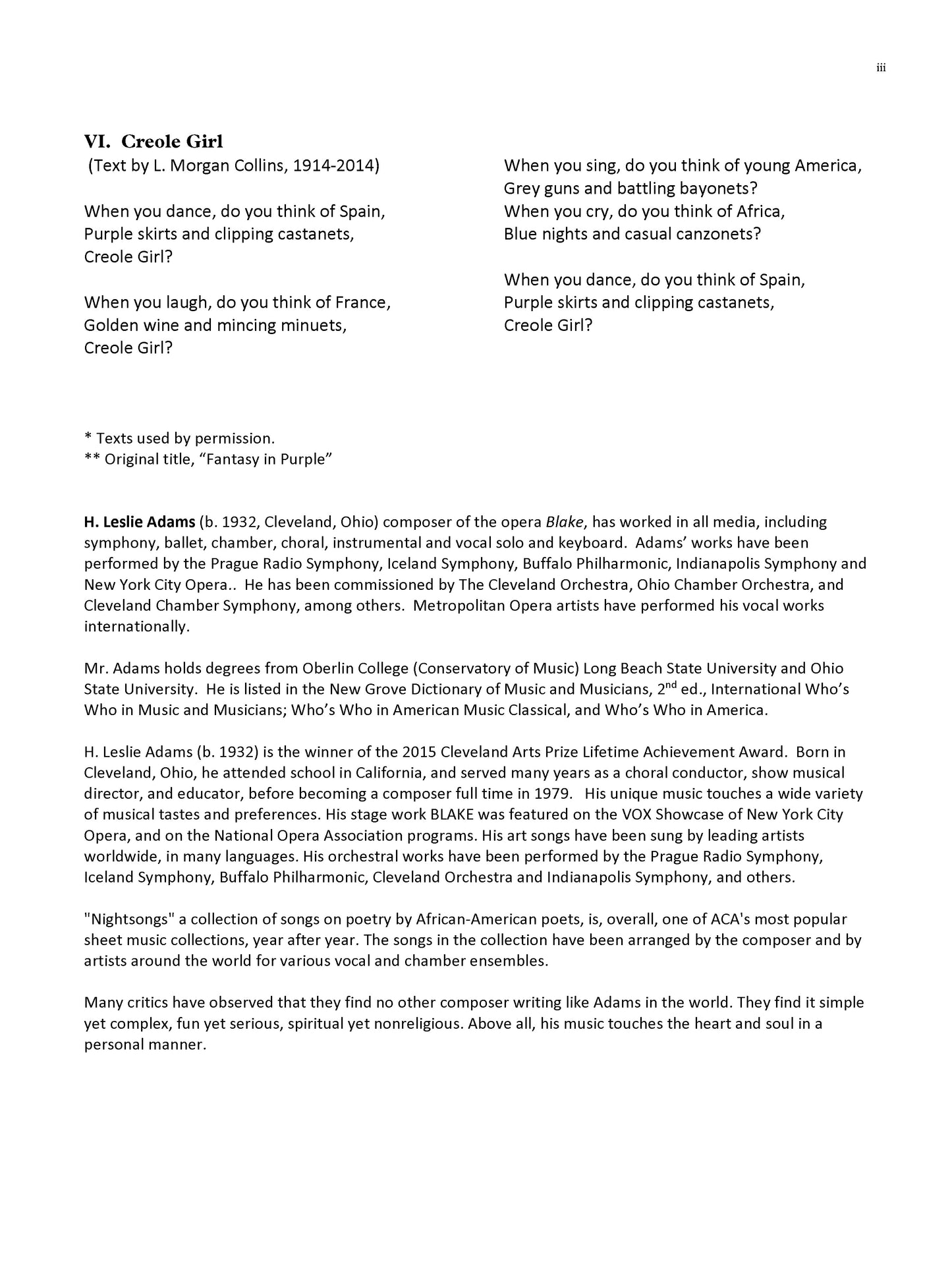 NIGHTSONGS (with Chamber Orchestra): Individual Songs