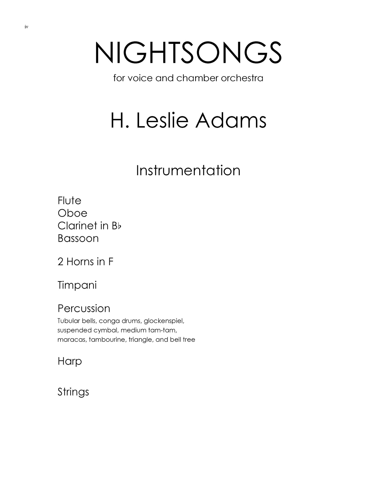 NIGHTSONGS (with Chamber Orchestra): Individual Songs