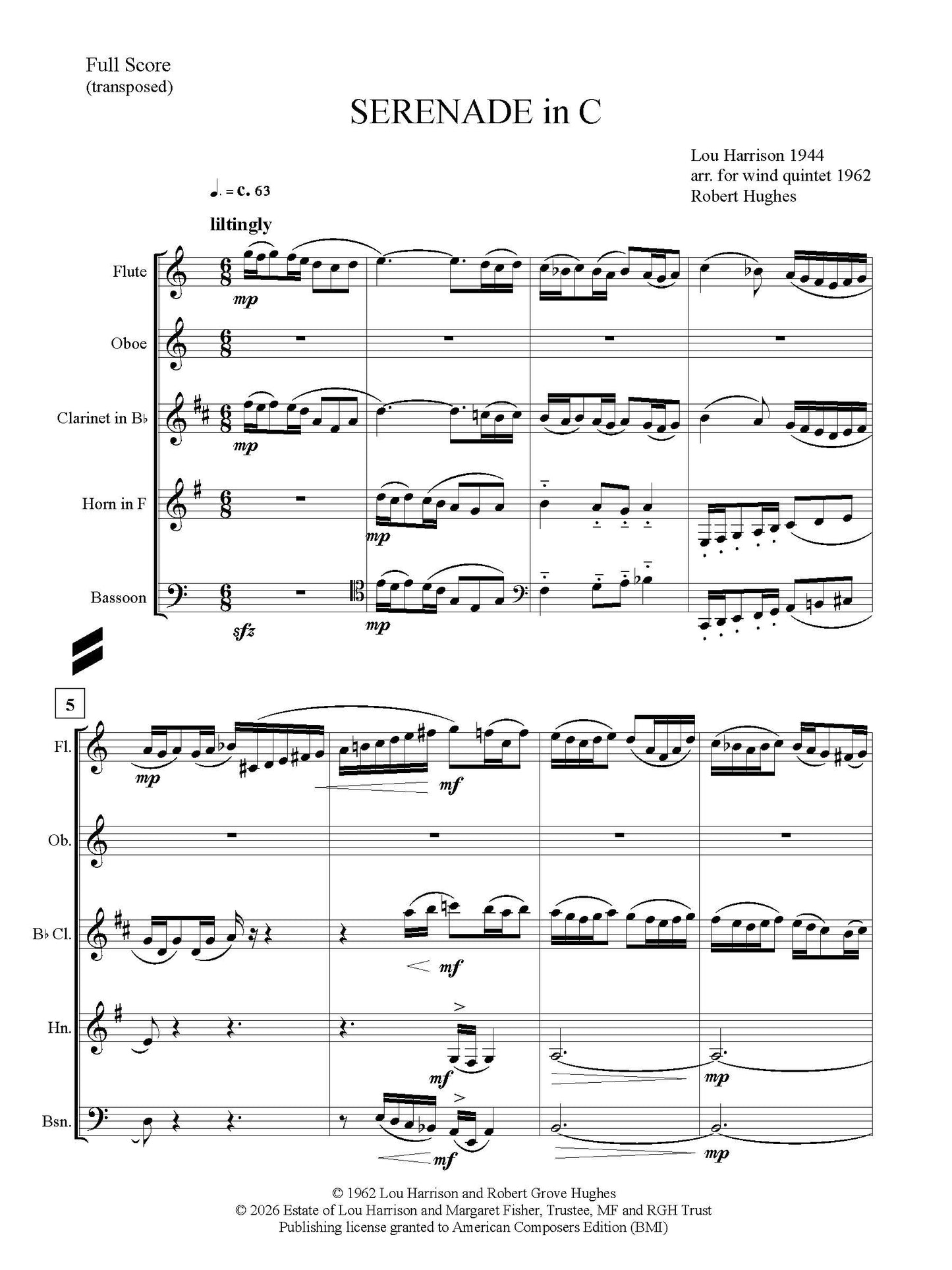 Serenade in C (Arranged for Wind Quintet)