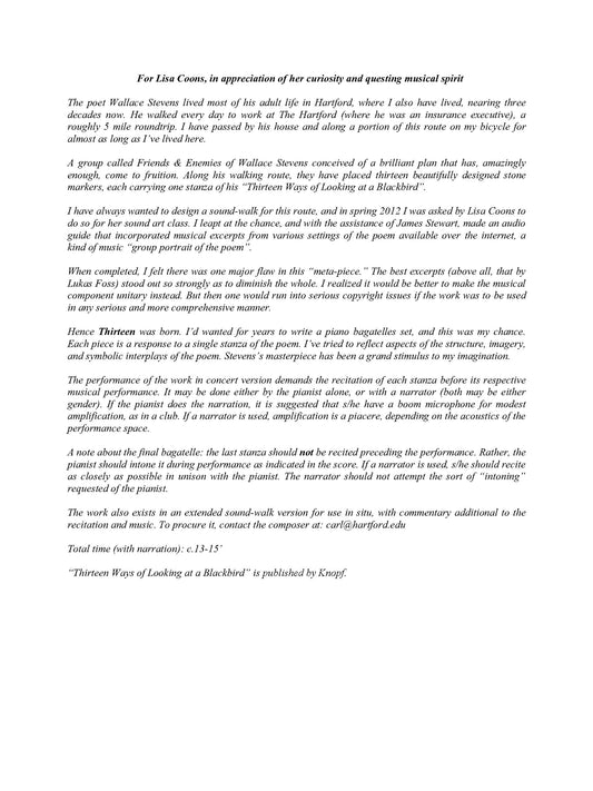 Thirteen Bagatelles For Piano (After Wallace Stevens)