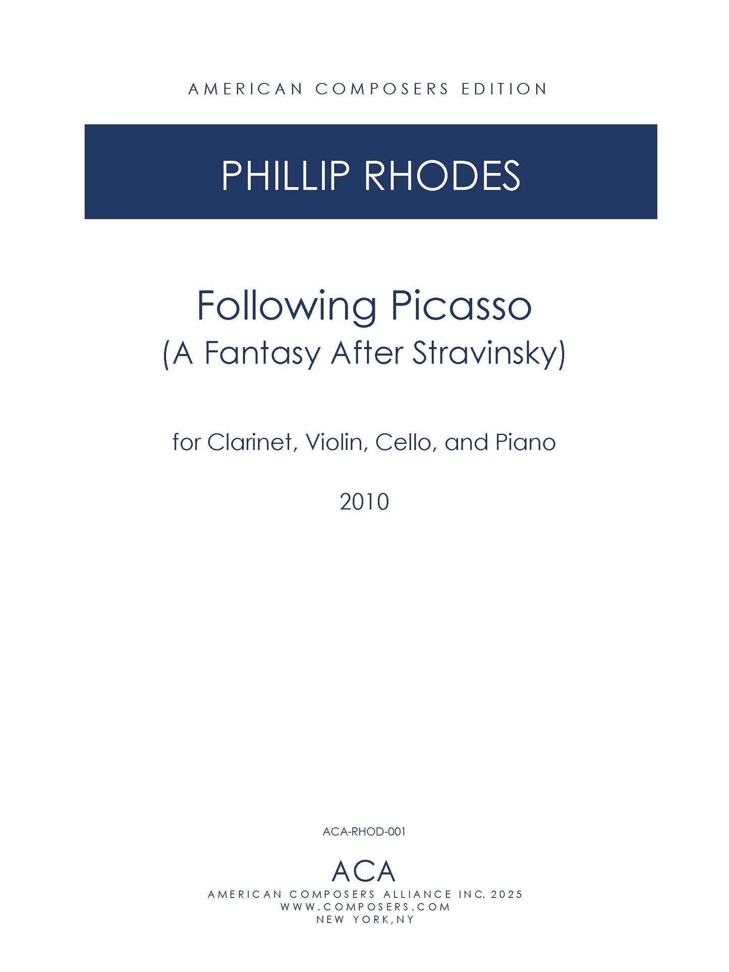 FOLLOWING PICASSO (A Fantasy After Stravinsky)