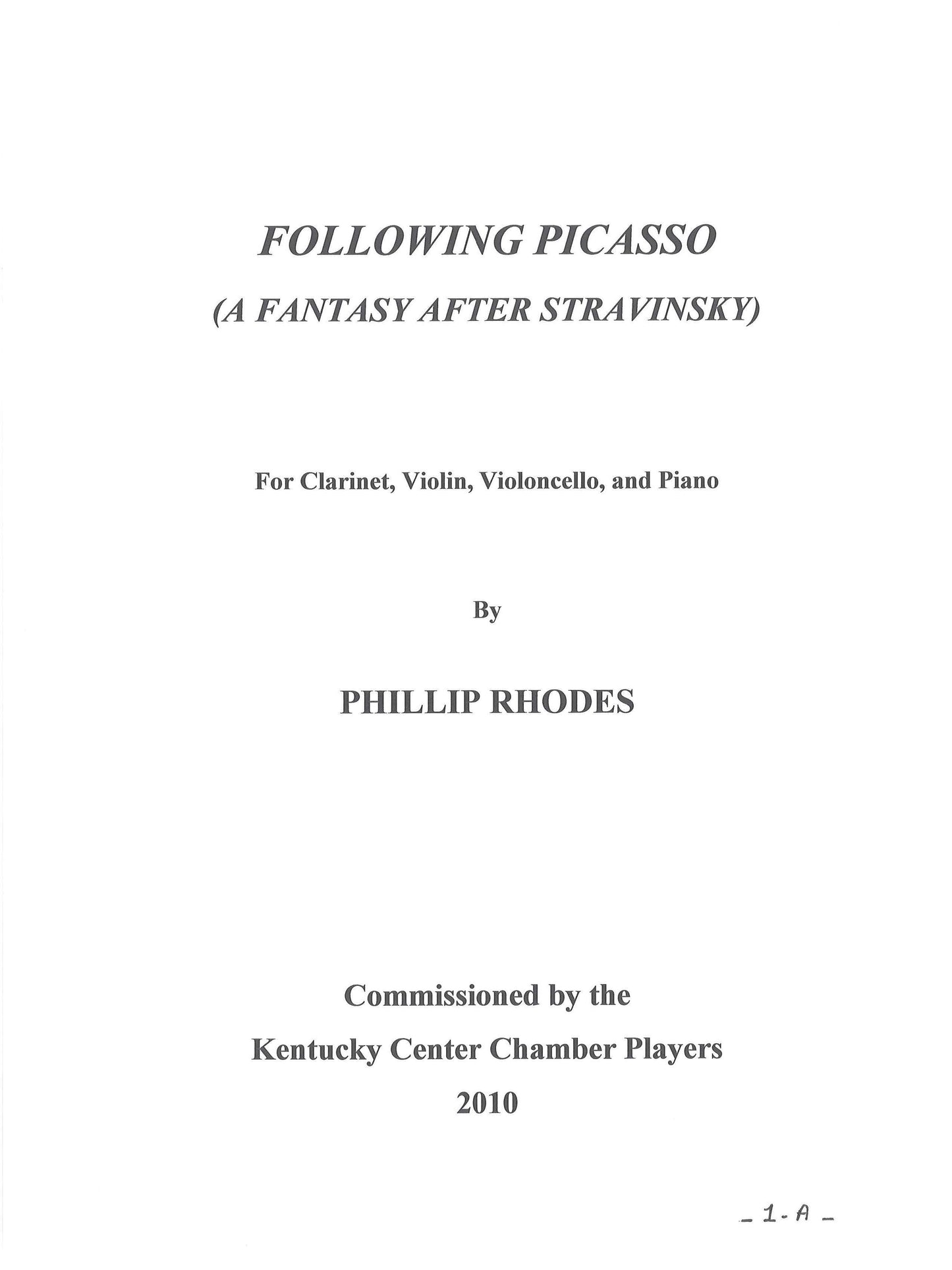 FOLLOWING PICASSO (A Fantasy After Stravinsky)