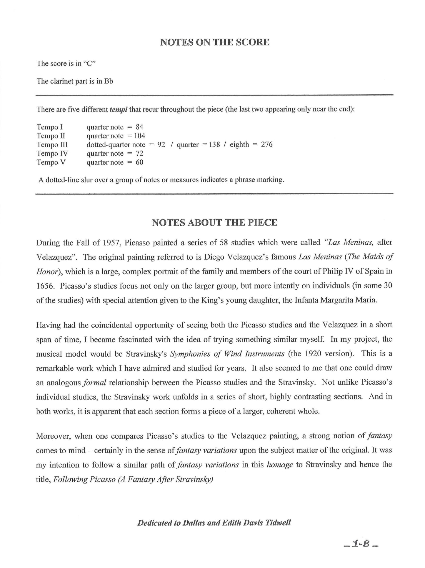 FOLLOWING PICASSO (A Fantasy After Stravinsky)