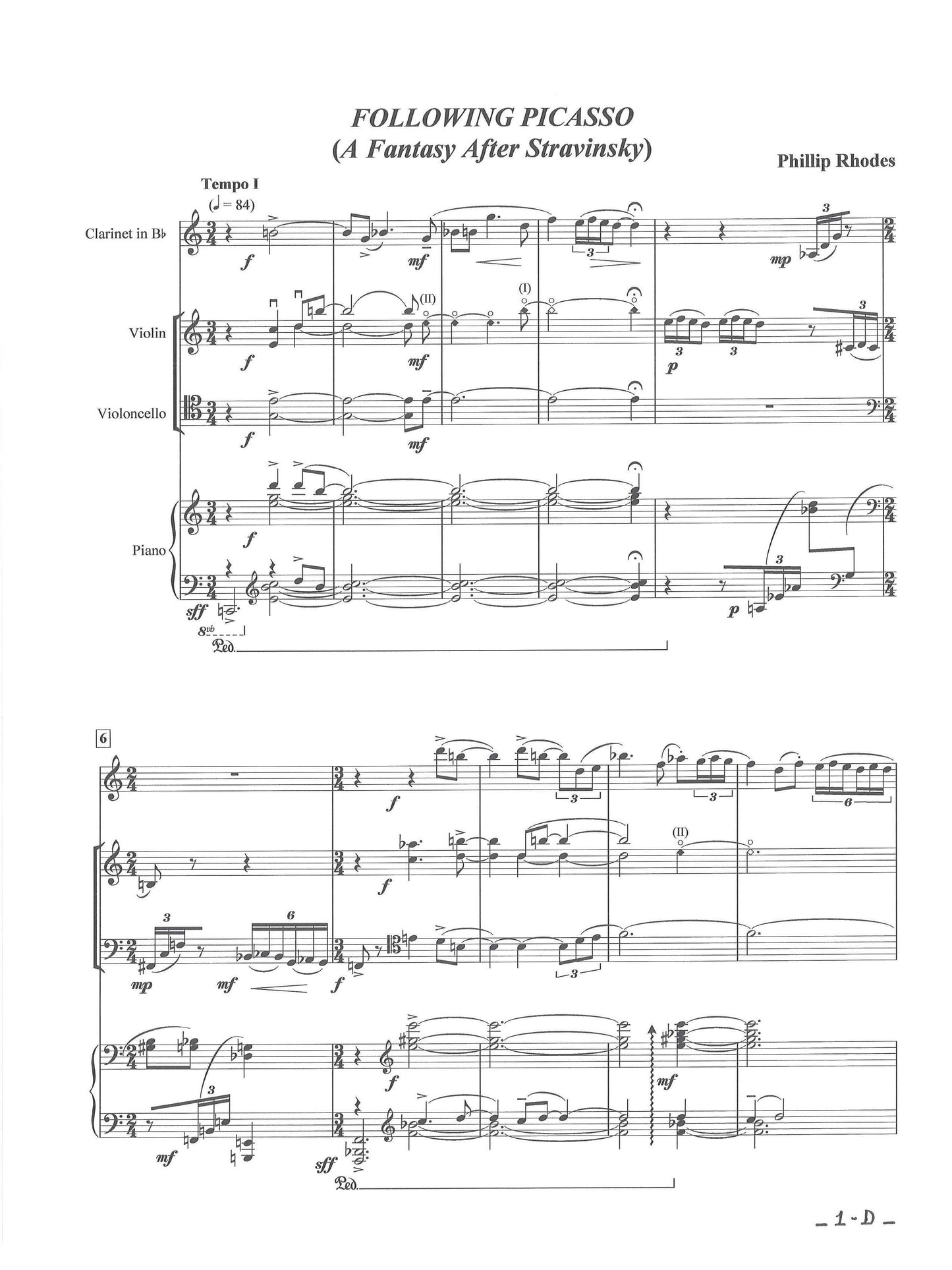 FOLLOWING PICASSO (A Fantasy After Stravinsky)