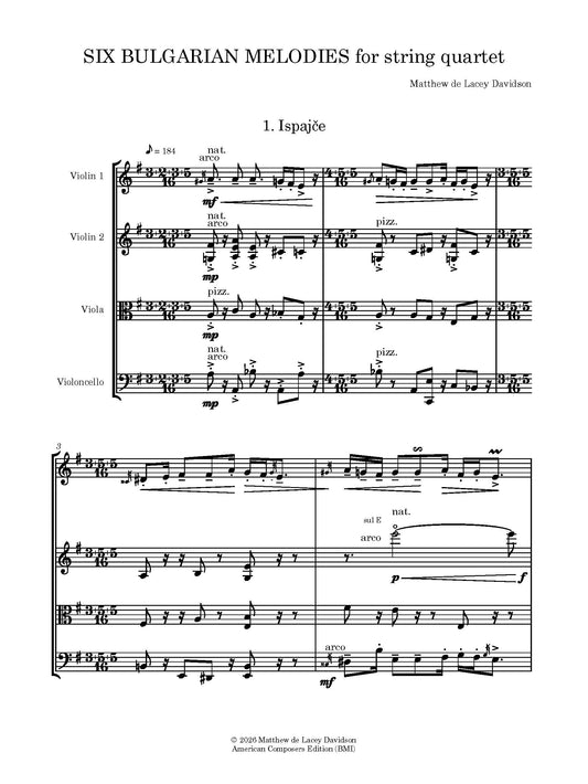 Six Bulgarian Melodies for String Quartet
