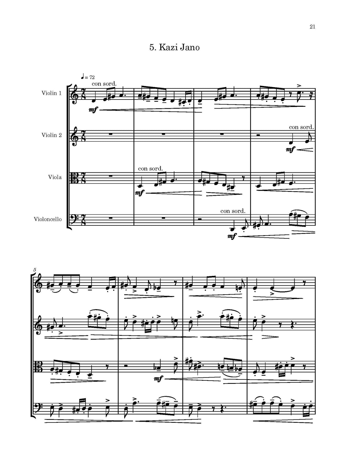 Six Bulgarian Melodies for String Quartet