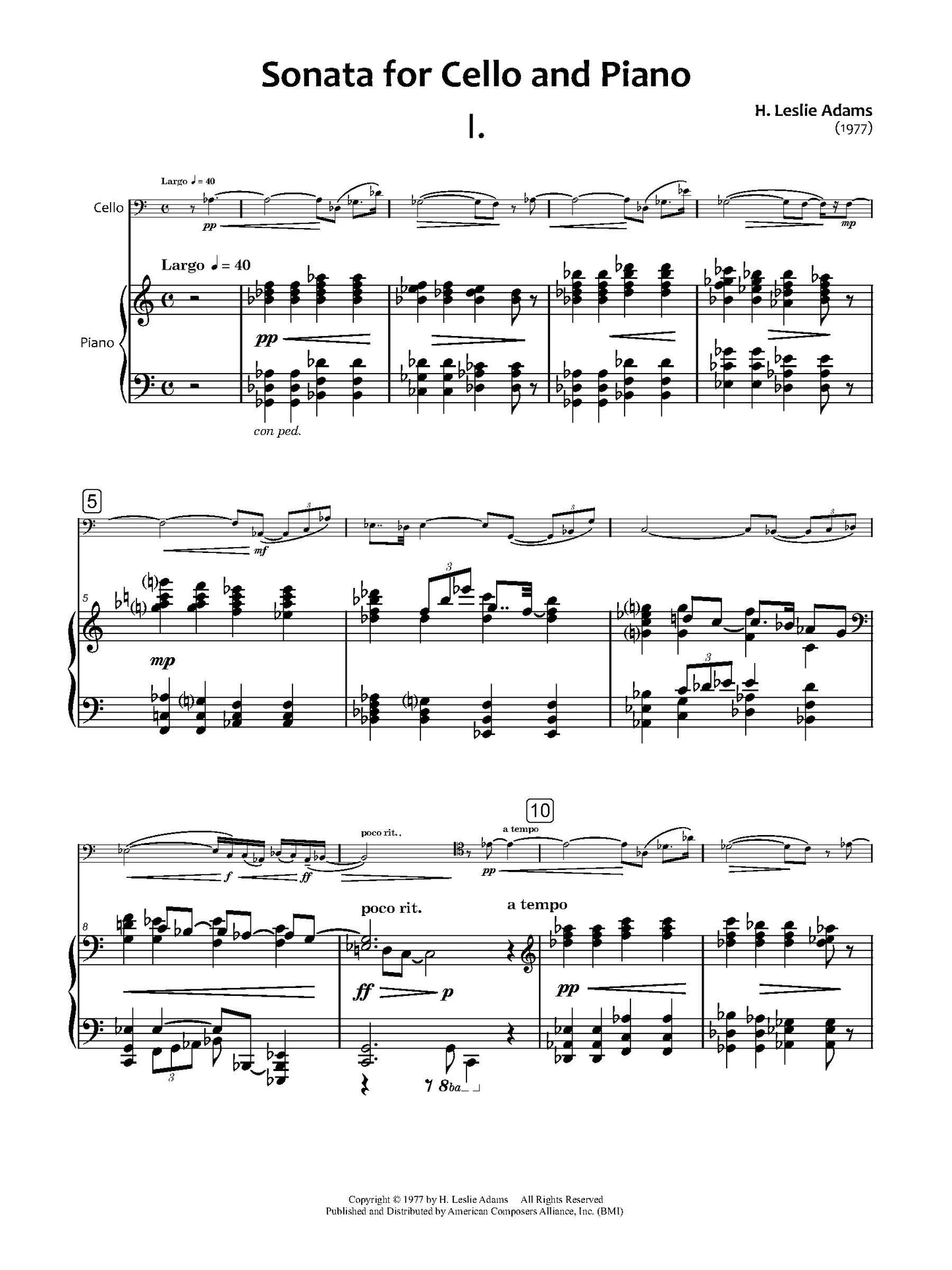 SONATA for Cello and Piano