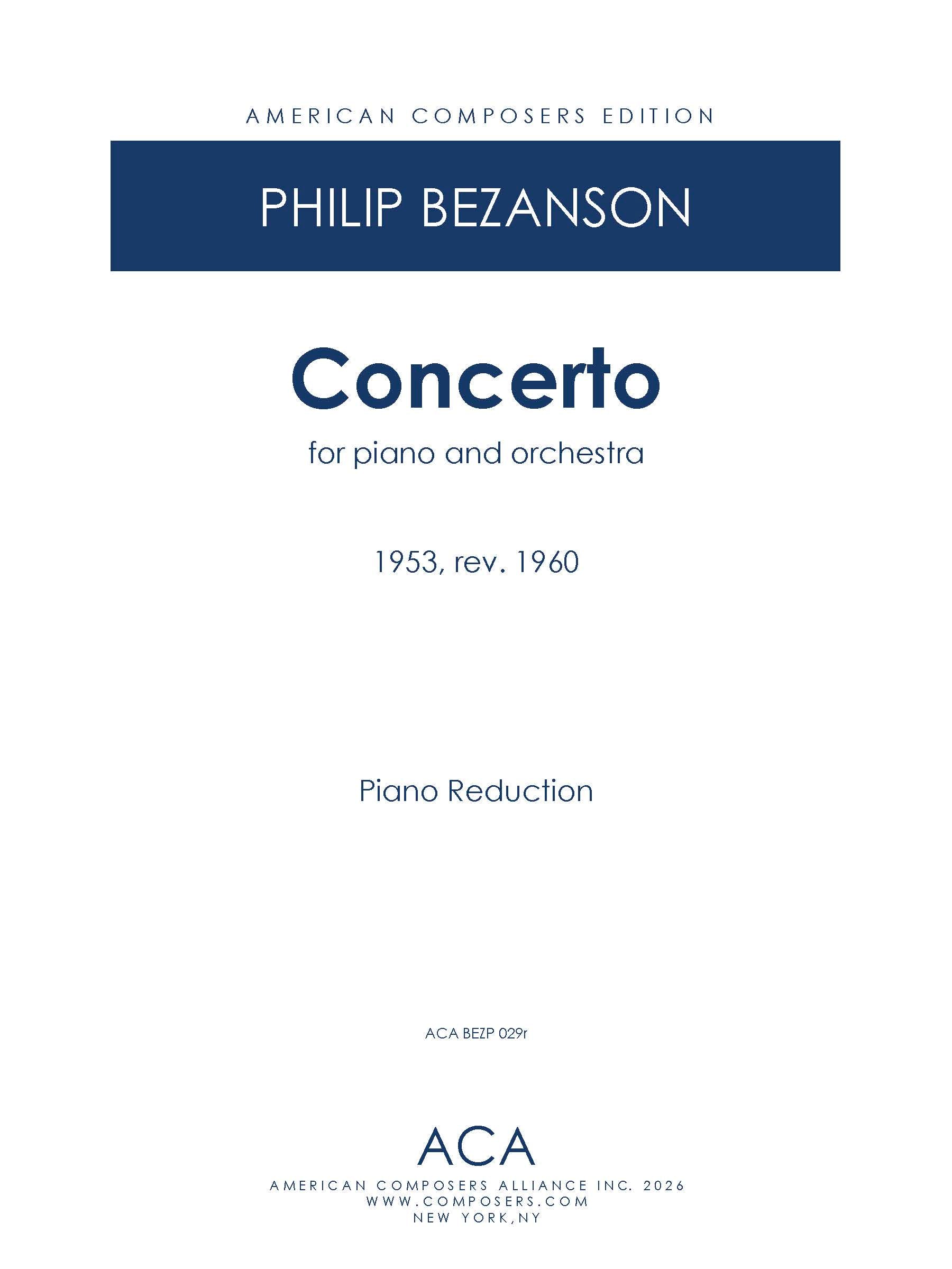 Concerto for Piano and Orchestra – American Composers Alliance