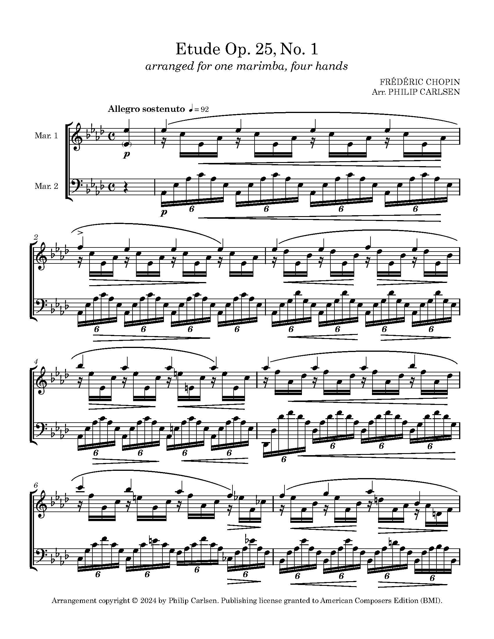 Chopin: Etude Op. 25, No. 1 for Marimba Four-Hands – American