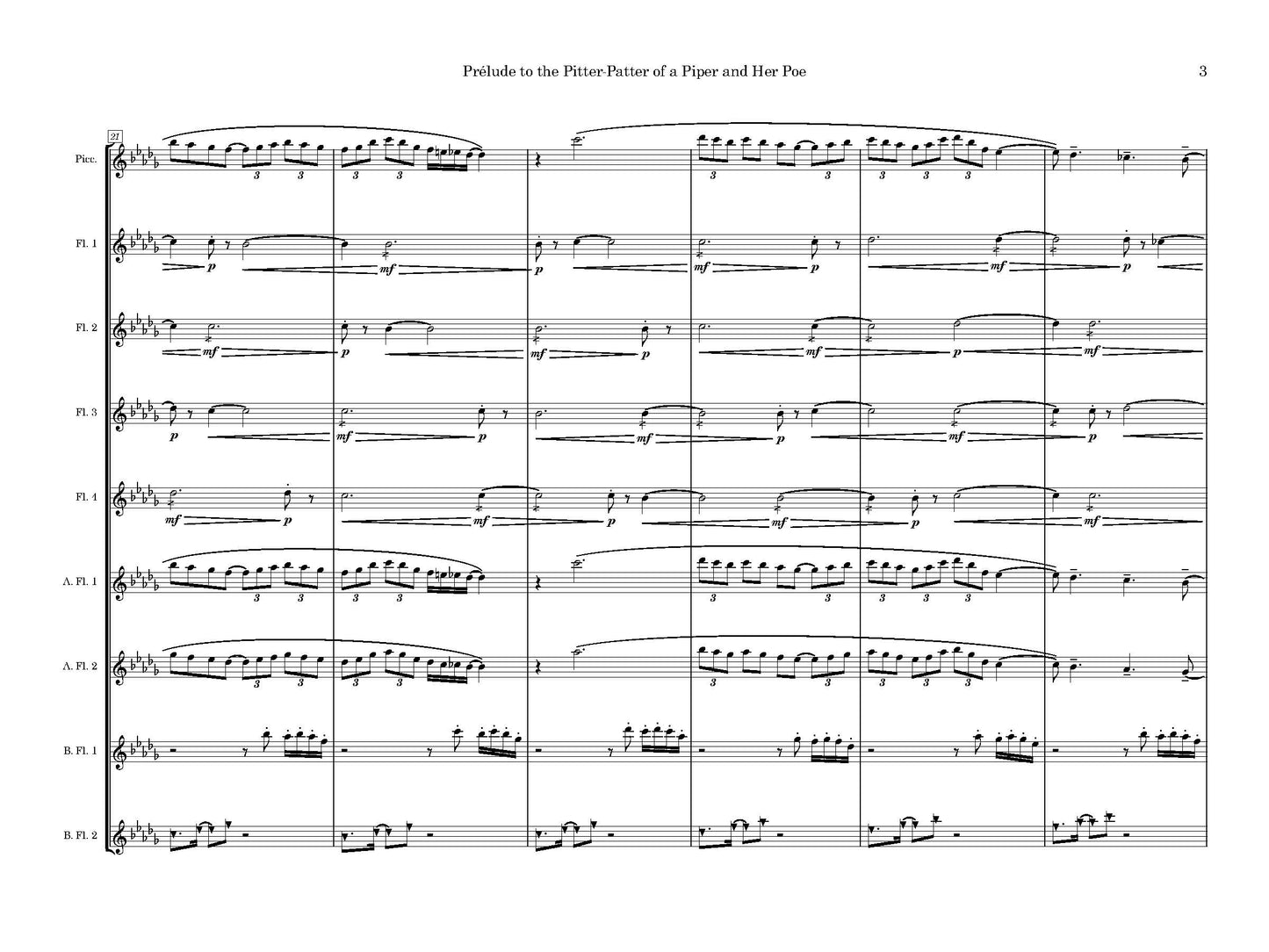 Prélude to the Pitter-Patter of a Piper and Her Poe - For 9 Flutes