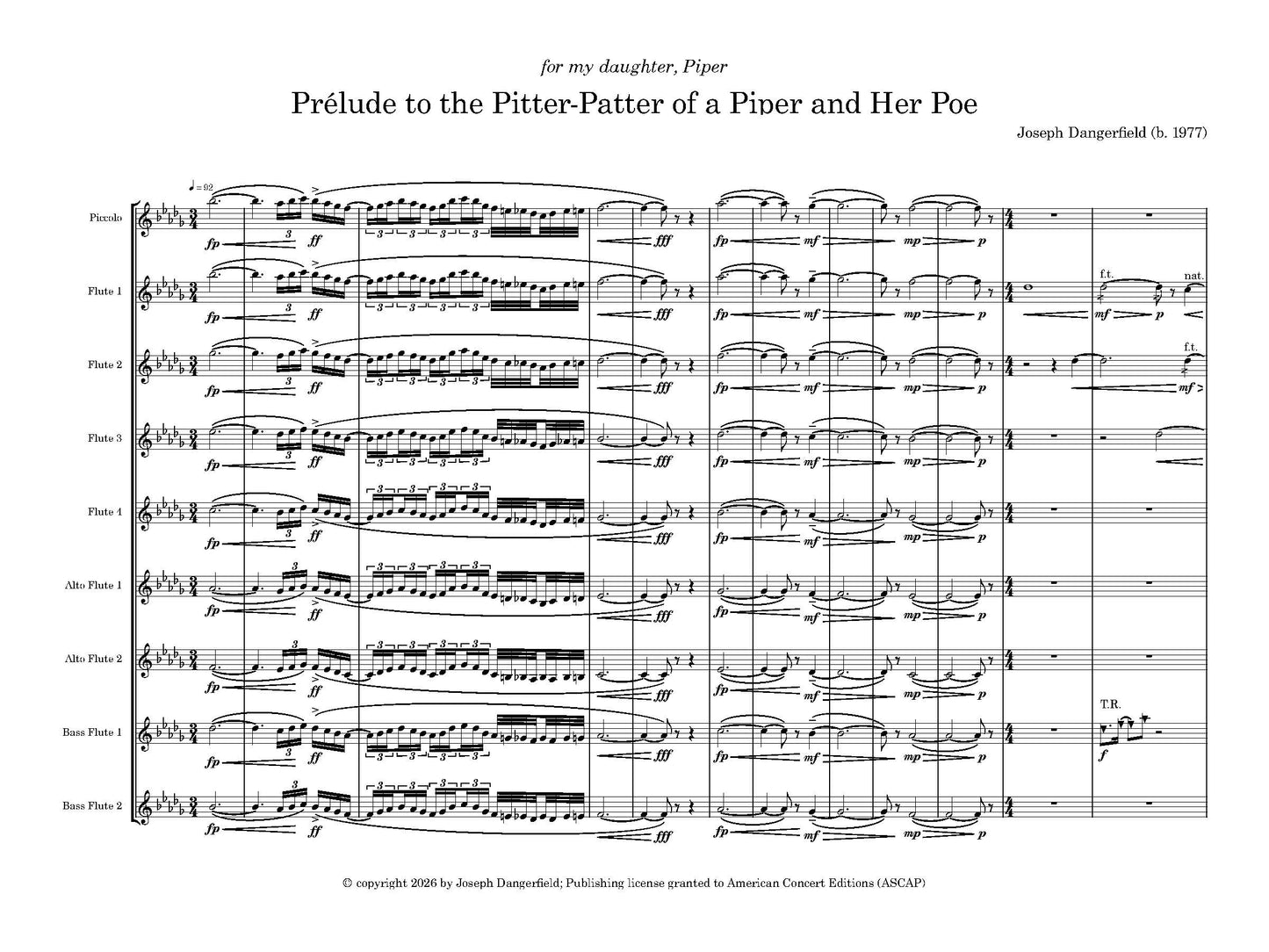 Prélude to the Pitter-Patter of a Piper and Her Poe - For 9 Flutes