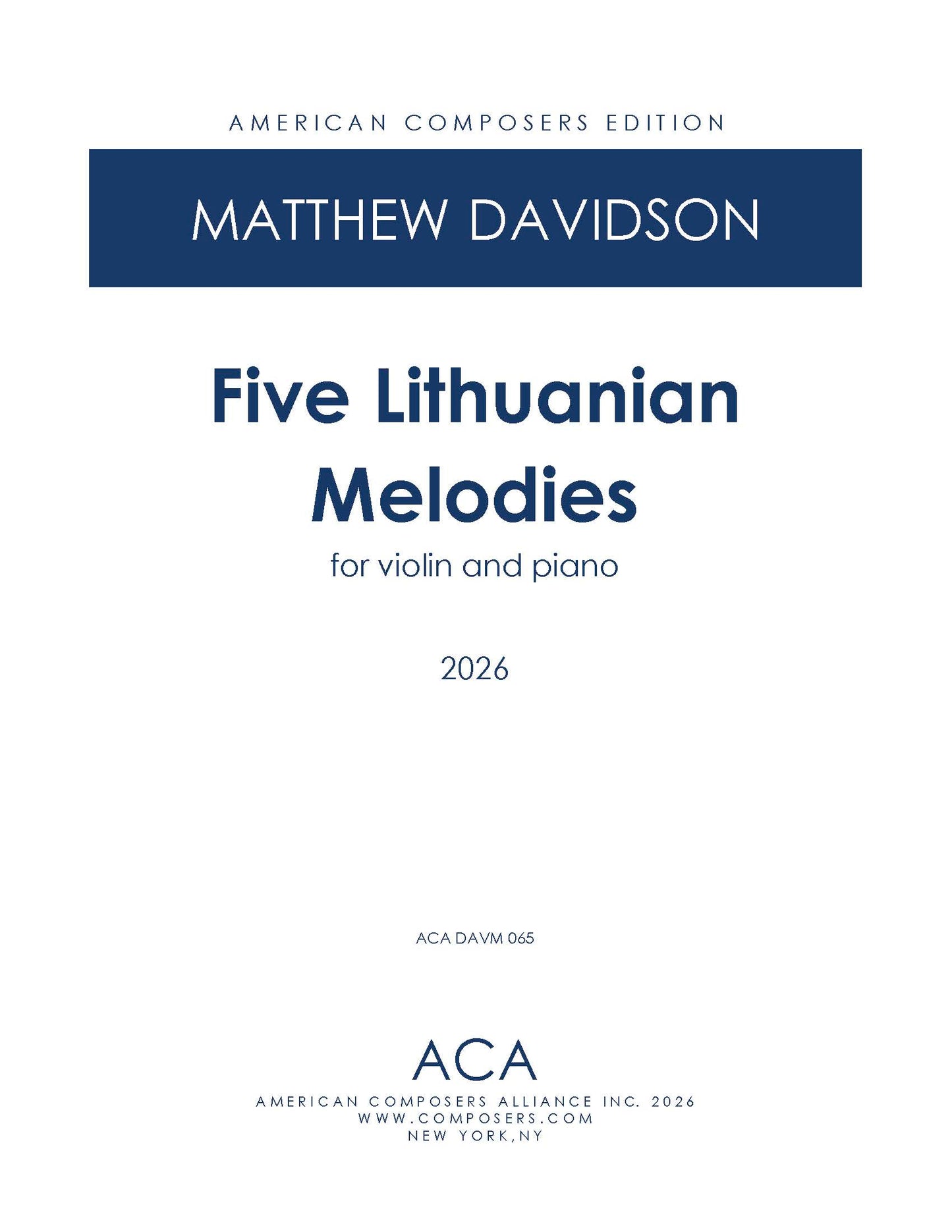 Five Lithuanian Melodies for Violin and Piano